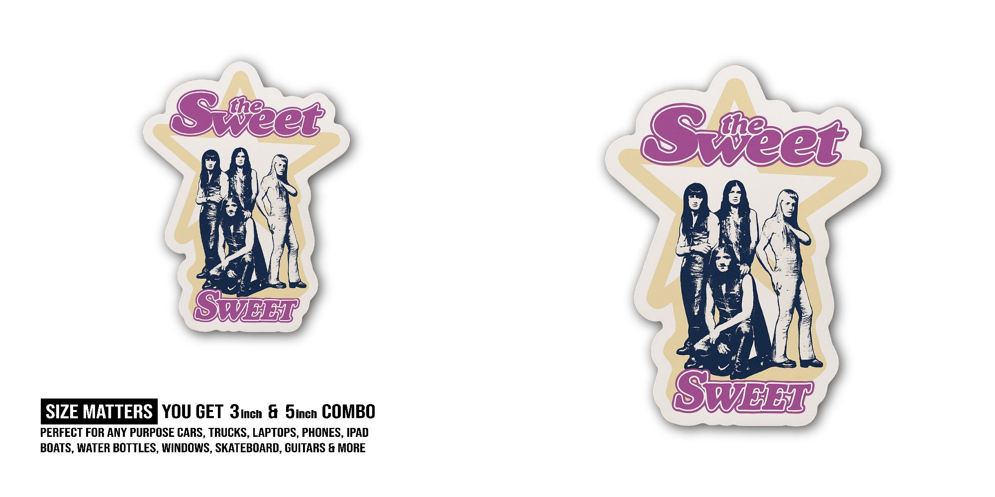The Sweet Sticker, Waterproof Vinyl Decal Sticker Indoor Or Outdoor 2 (Pieces) 3" and 5"