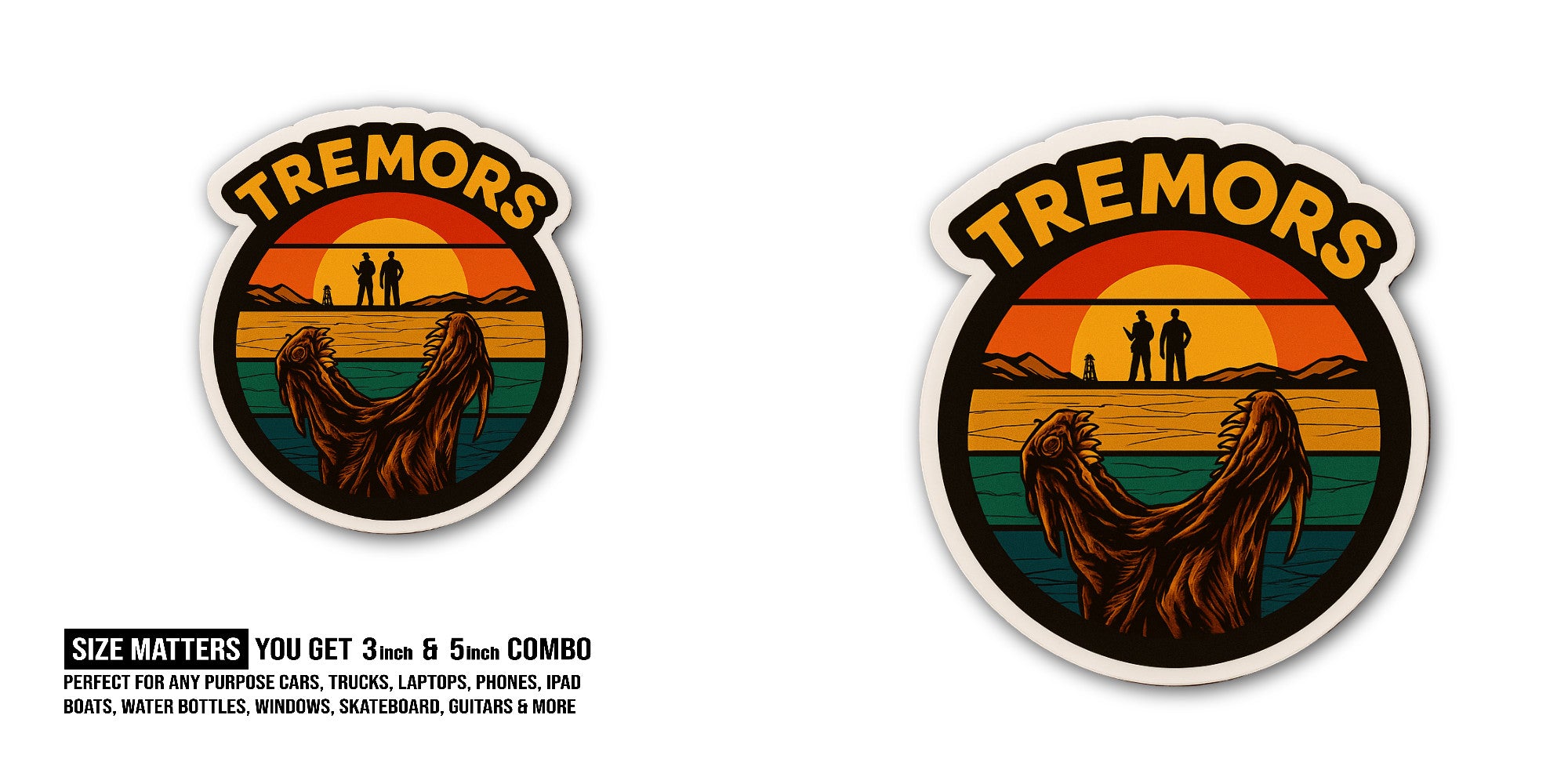 Tremors Sticker, Waterproof Vinyl Decal Sticker Indoor Or Outdoor 2 (Pieces) 3" and 5"