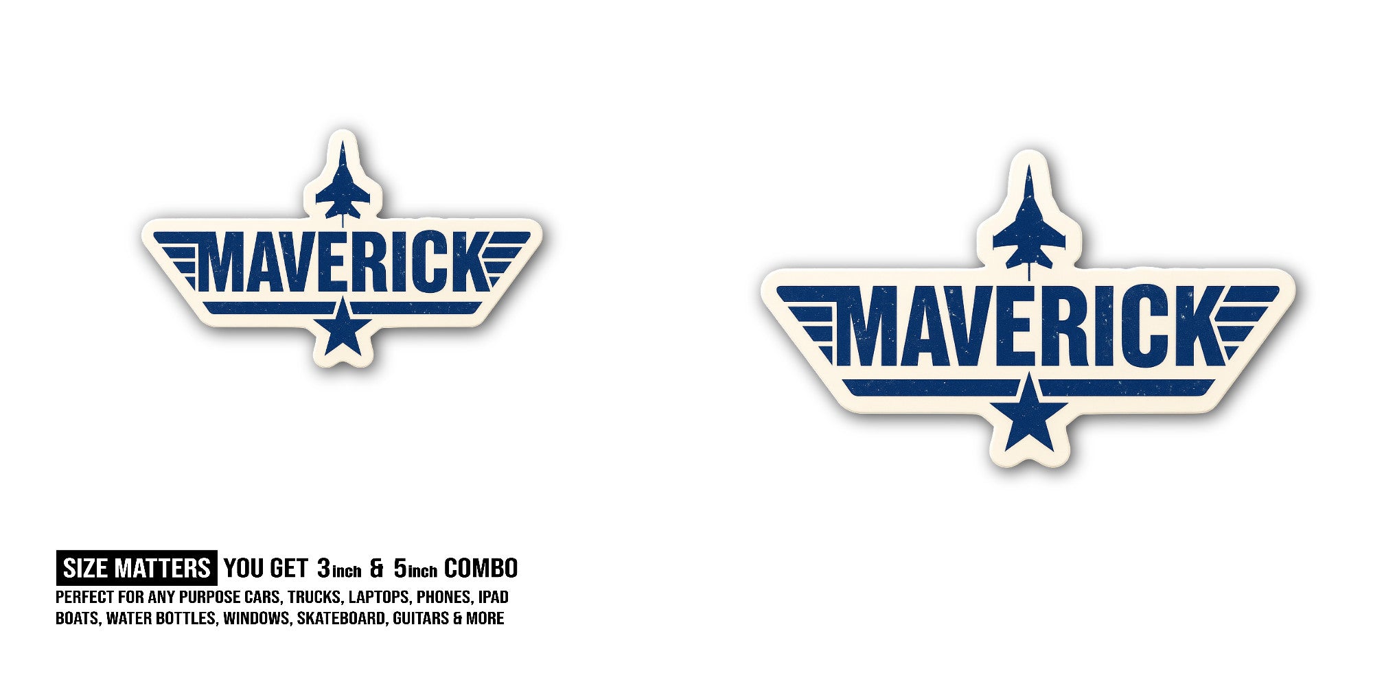 Maverick Sticker, Waterproof Vinyl Decal Sticker Indoor Or Outdoor 2 (Pieces) 3" and 5"