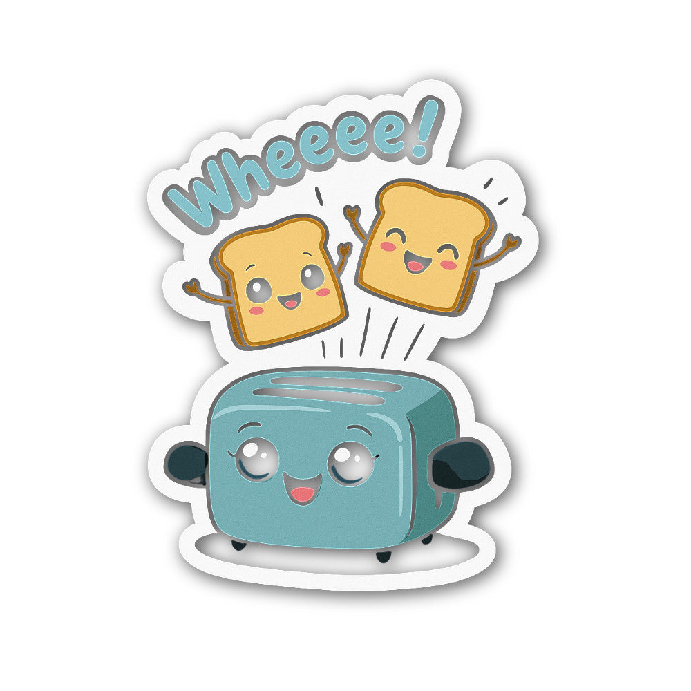 Cute Kawaii Toast and Toaster Sticker, Waterproof Vinyl Decal Sticker Indoor Or Outdoor 2 (Pieces) 3" and 5"