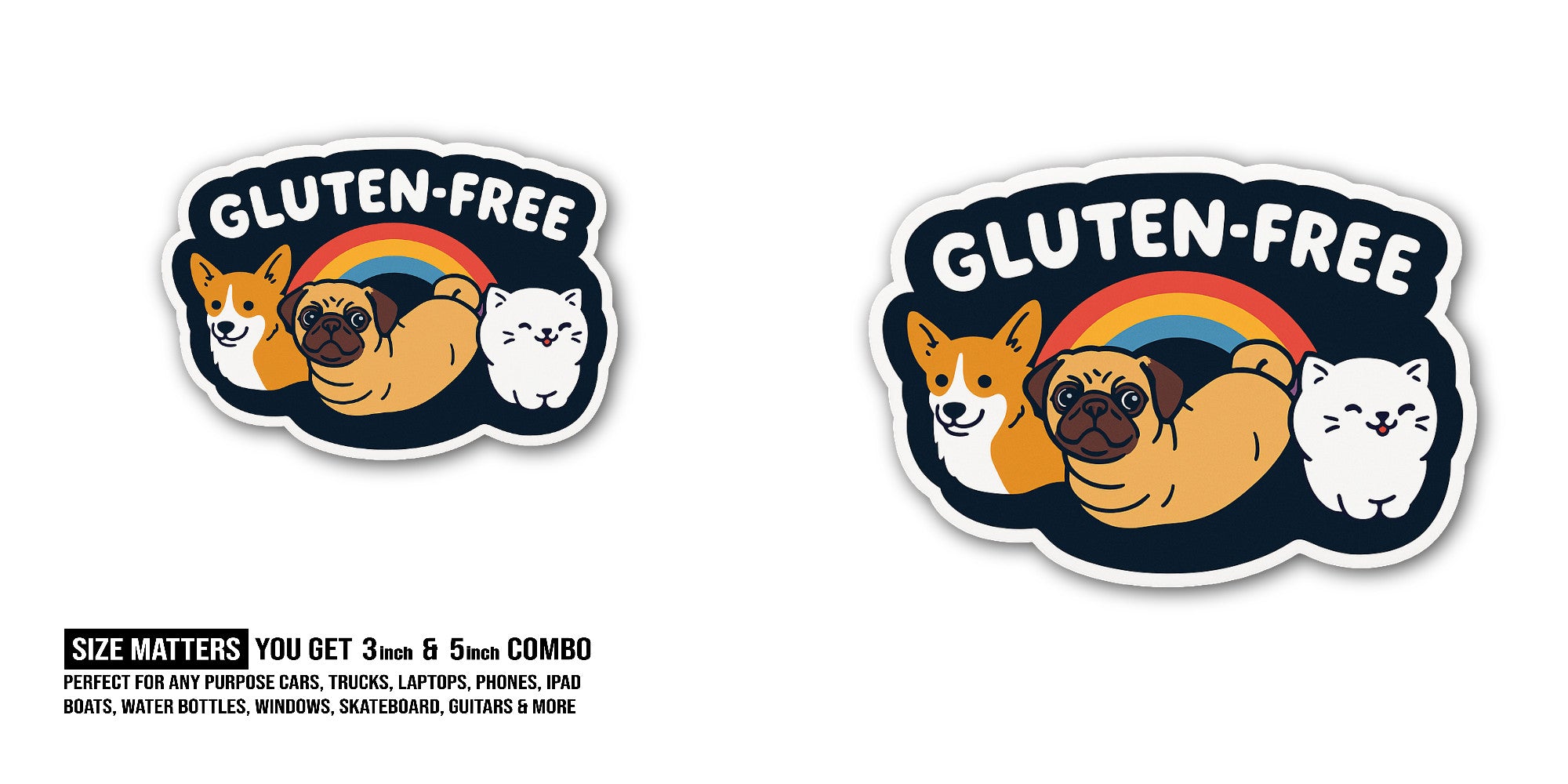 Gluten-Free Sticker, Waterproof Vinyl Decal Sticker Indoor Or Outdoor 2 (Pieces) 3" and 5"