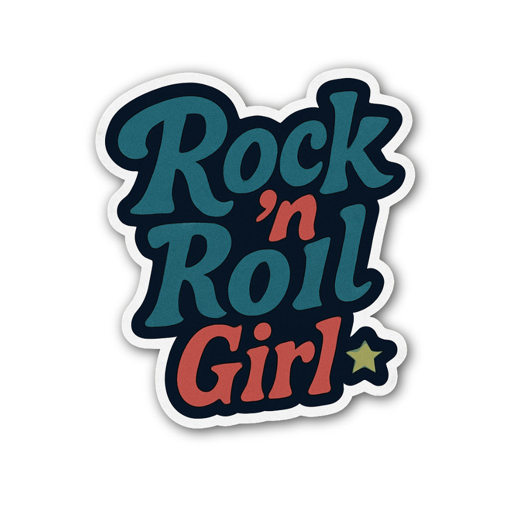 Rock 'n Roil Girl Sticker, Waterproof Vinyl Decal Sticker Indoor Or Outdoor 2 (Pieces) 3" and 5"