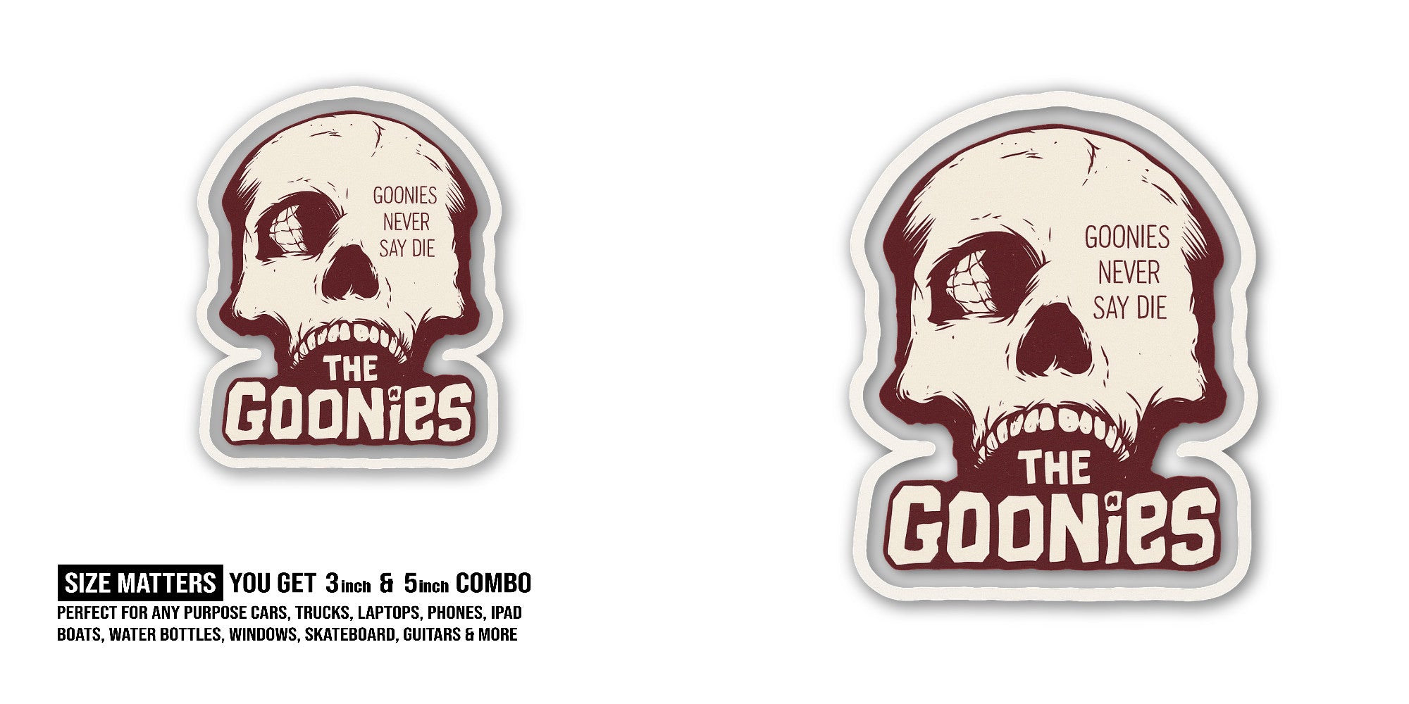 The Goonies Sticker, Waterproof Vinyl Decal Sticker Indoor Or Outdoor 2 (Pieces) 3" and 5"