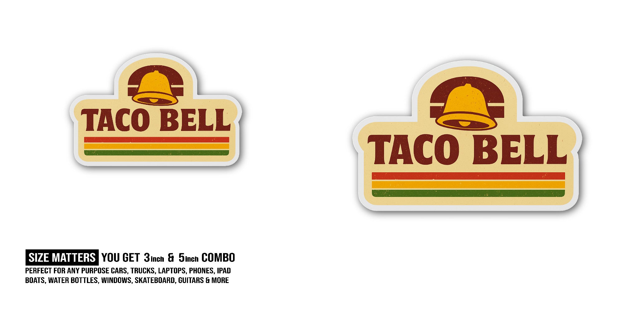 Taco Bell Sticker, Waterproof Vinyl Decal Sticker Indoor Or Outdoor 2 (Pieces) 3" and 5"