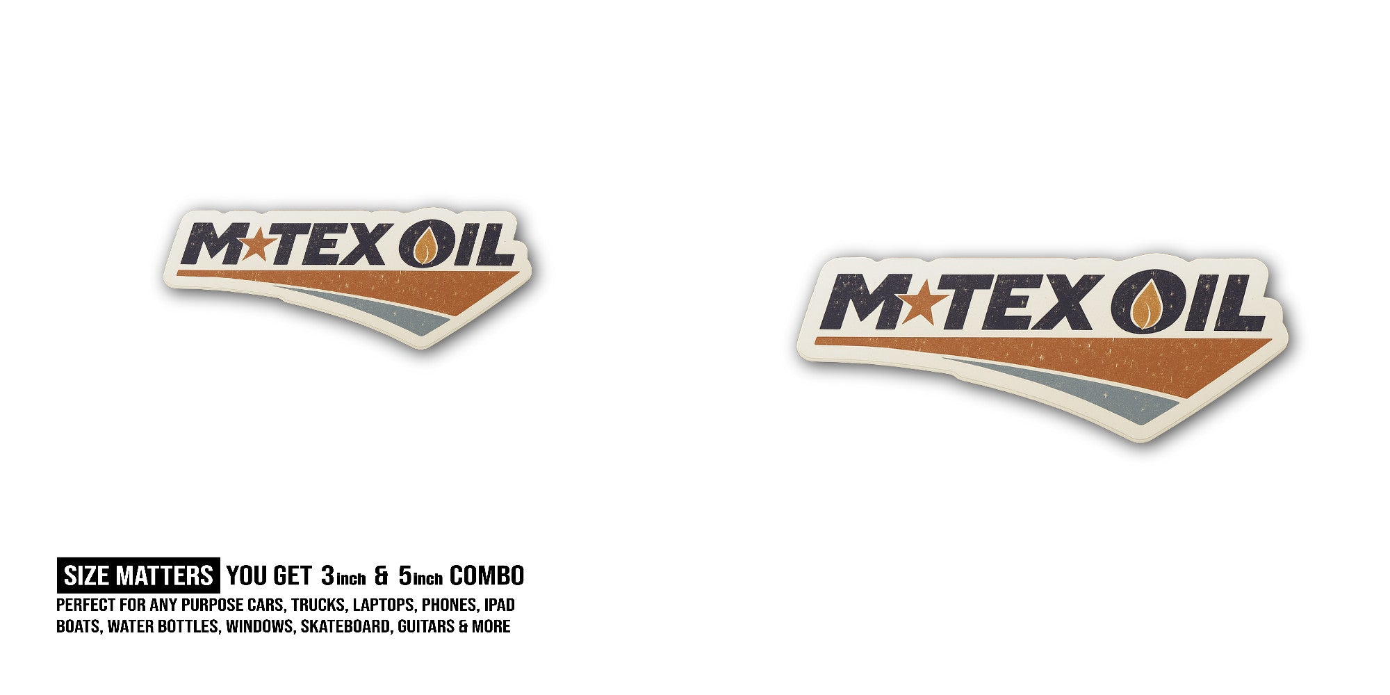 M-Tex Oil Sticker, Waterproof Vinyl Decal Sticker Indoor Or Outdoor 2 (Pieces) 3" and 5"