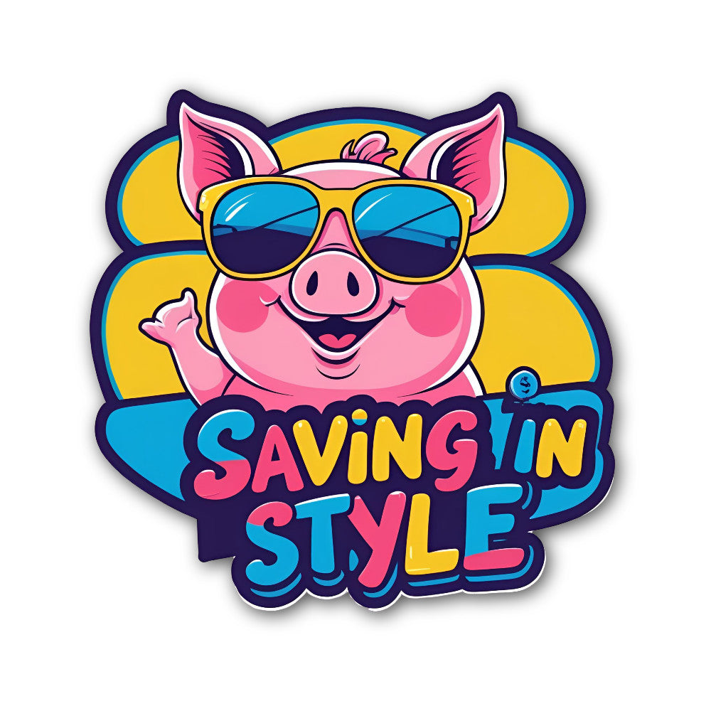 Pig Saving in Style Sticker, Waterproof Vinyl Decal Sticker Indoor Or Outdoor 2 (Pieces) 3" and 5"