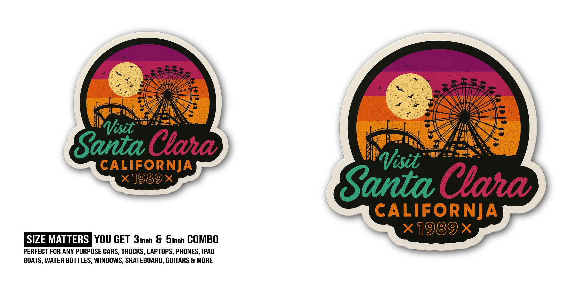 Santa Clara Sticker, Waterproof Vinyl Decal Sticker Indoor Or Outdoor 2 (Pieces) 3" and 5"