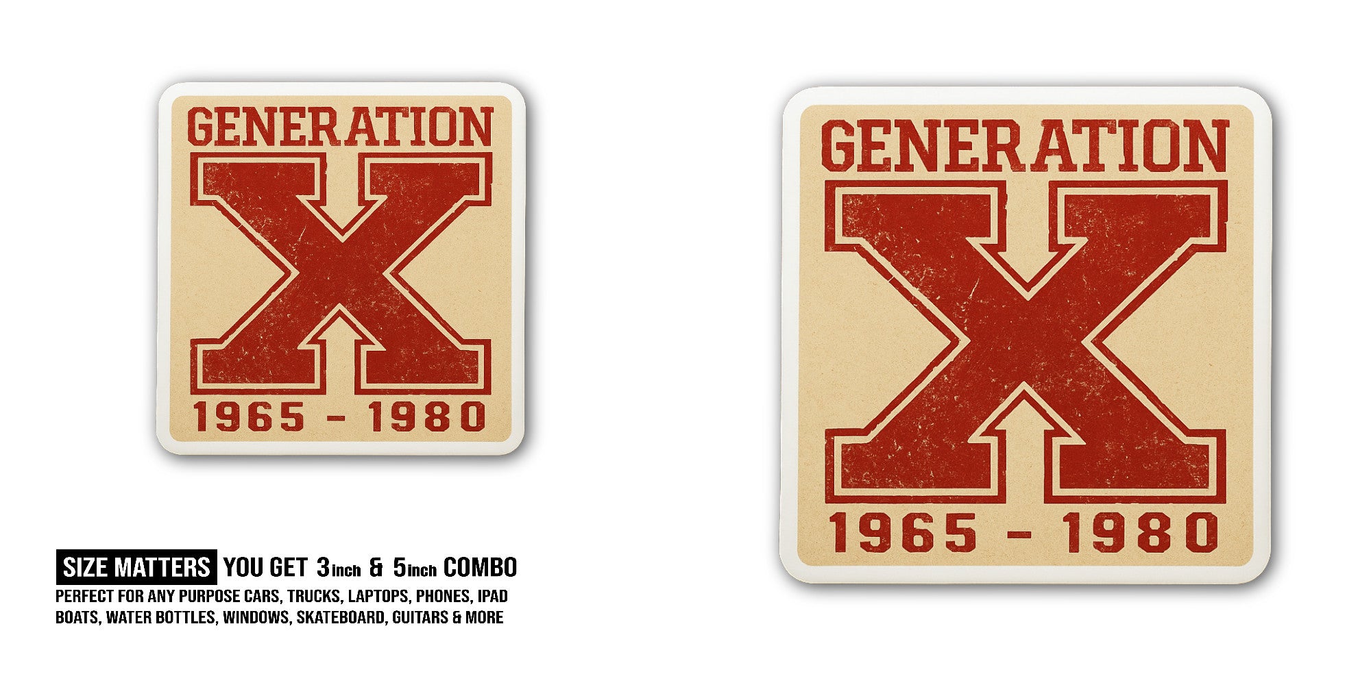 Generation X Sticker, Waterproof Vinyl Decal Sticker Indoor Or Outdoor 2 (Pieces) 3" and 5"