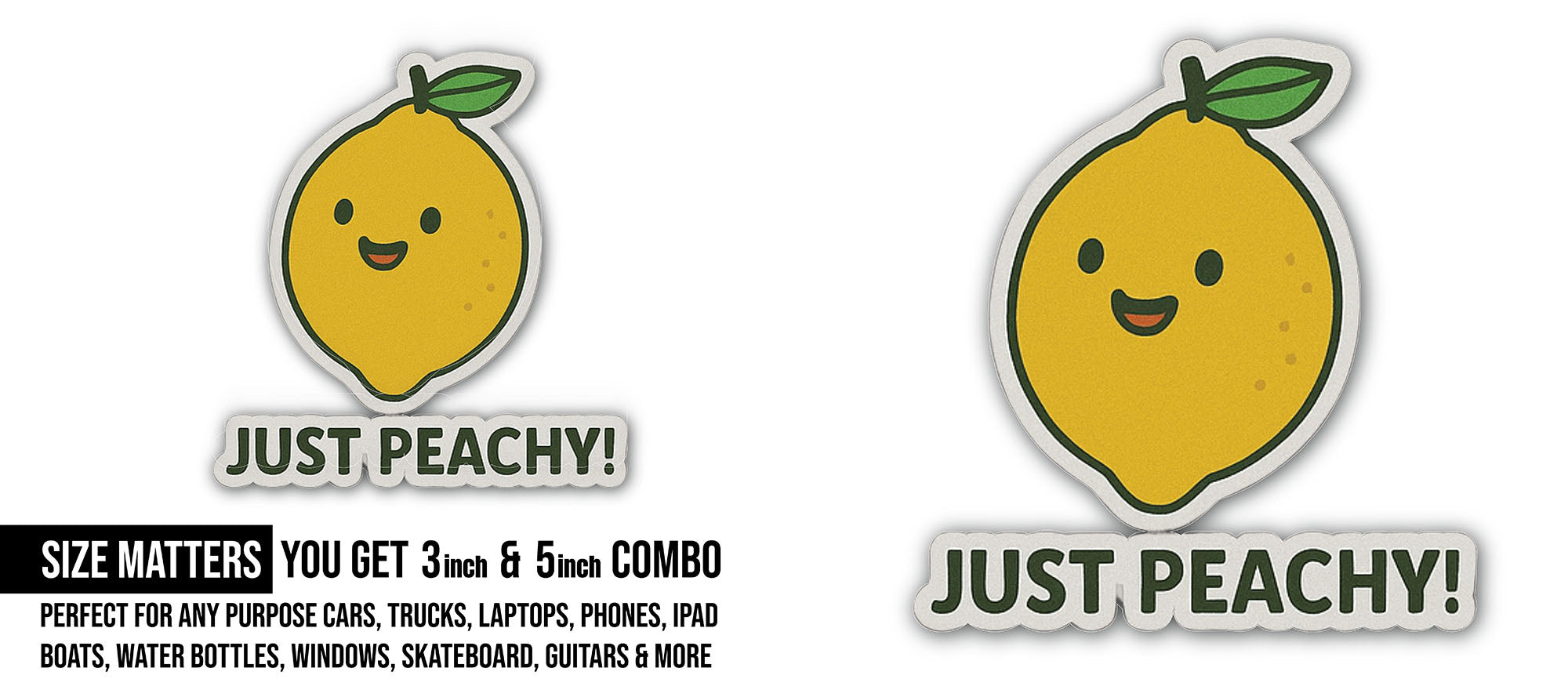 Just Peachy Sticker, Waterproof Vinyl Decal Sticker Indoor Or Outdoor 2 (Pieces) 3" and 5"