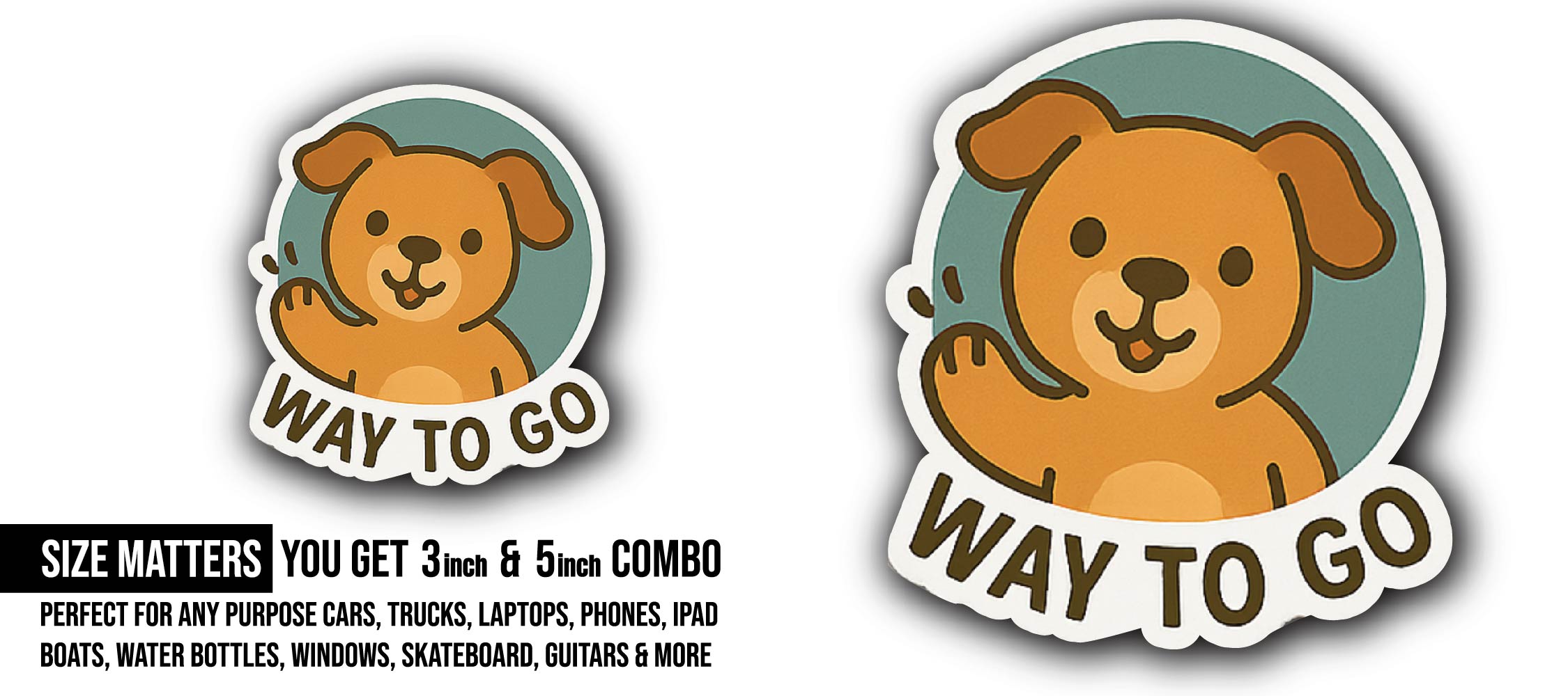 Happy Dog Sticker, Waterproof Vinyl Decal Sticker Indoor Or Outdoor 2 (Pieces) 3" and 5"