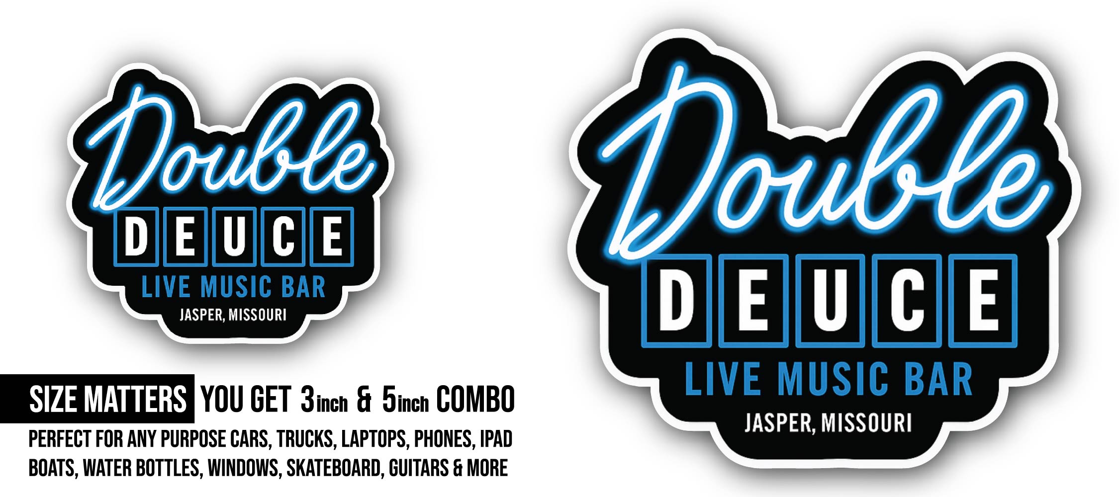 Double Deuce Live Music Bar Sticker, Waterproof Vinyl Decal Sticker Indoor Or Outdoor 2 (Pieces) 3" and 5"