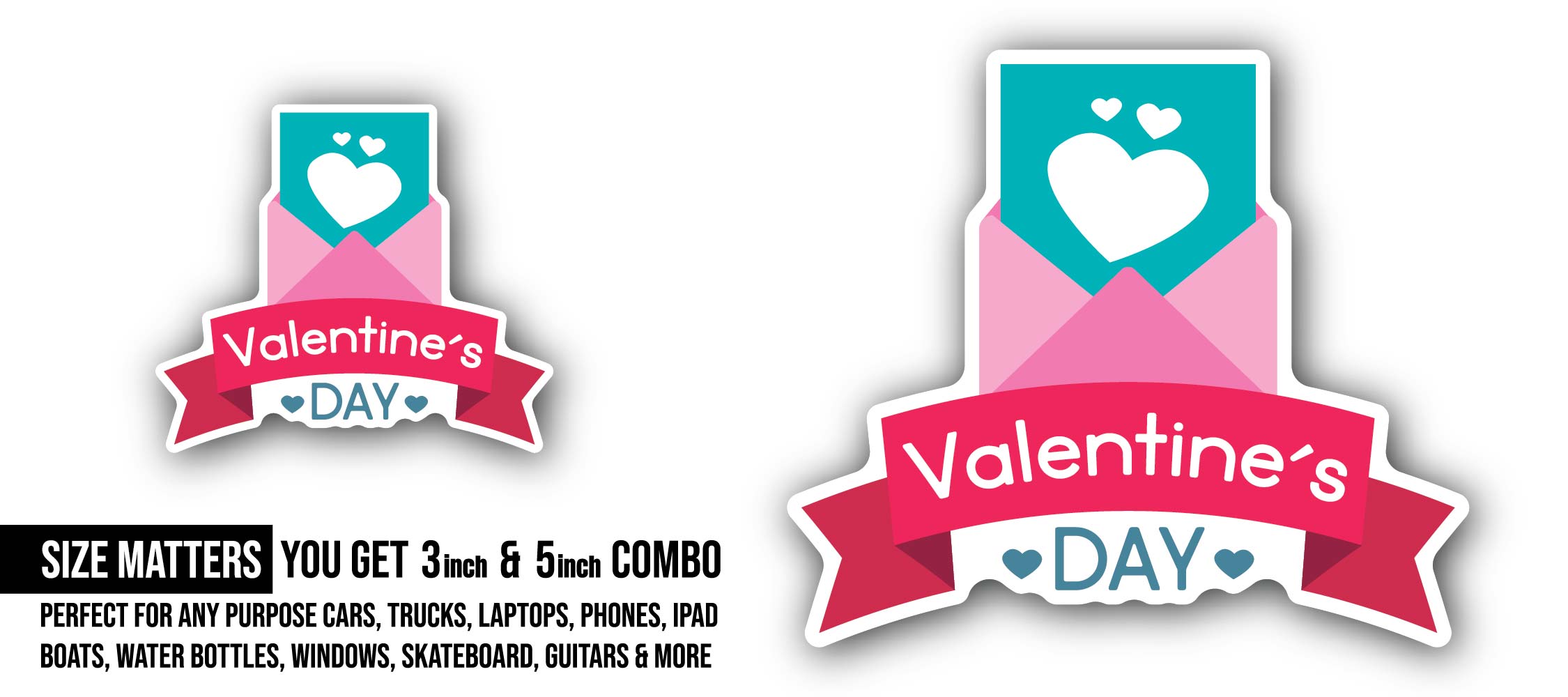 Red Tag with Valentine's Day Sticker, Waterproof Vinyl Decal Sticker Indoor Or Outdoor 2 (Pieces) 3" and 5"