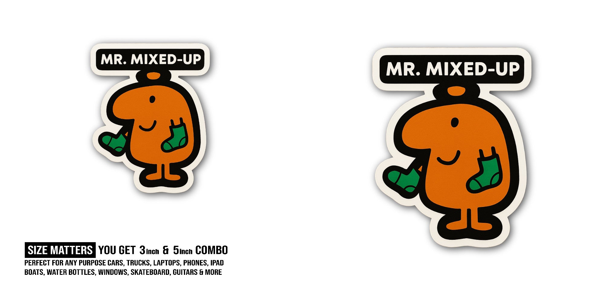 MR. Mixed-UP Sticker, Waterproof Vinyl Decal Sticker Indoor Or Outdoor 2 (Pieces) 3" and 5"