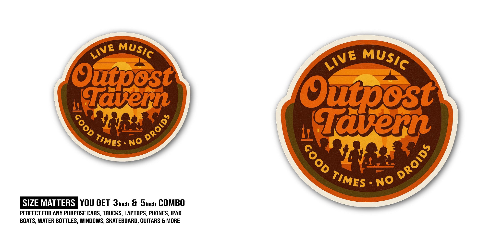 Outpost Tavern Sticker, Waterproof Vinyl Decal Sticker Indoor Or Outdoor 2 (Pieces) 3" and 5"