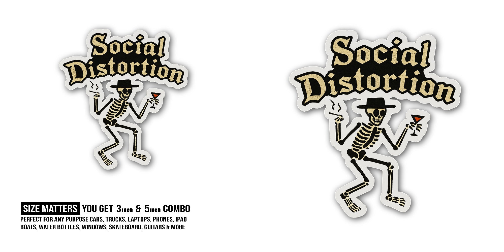 Social Distortion Sticker, Waterproof Vinyl Decal Sticker Indoor Or Outdoor 2 (Pieces) 3" and 5"