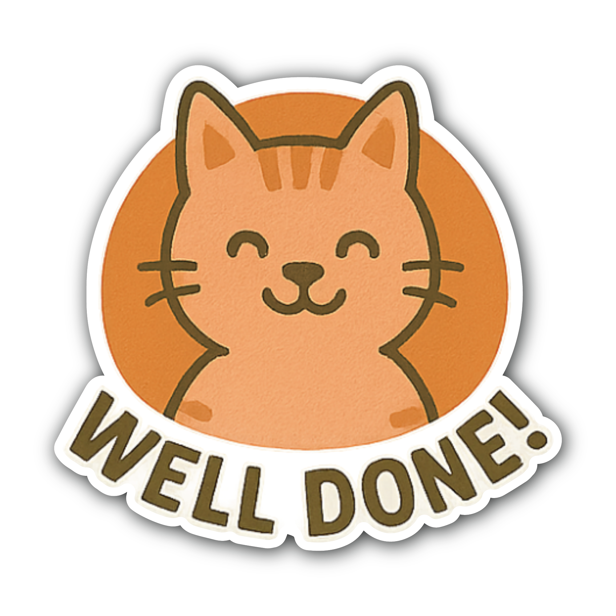 Well Done Cute Cat Sticker, Waterproof Vinyl Decal Sticker Indoor Or Outdoor 2 (Pieces) 3" and 5"