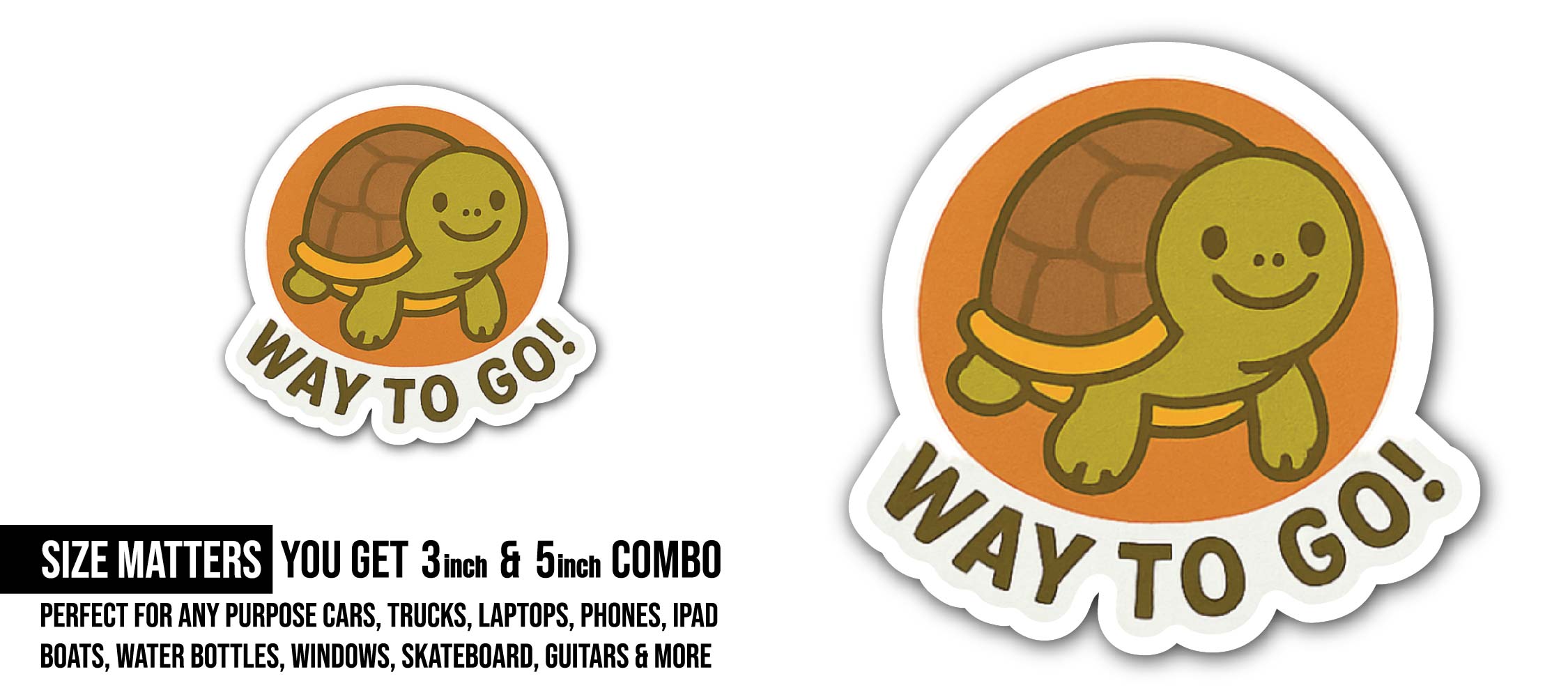 Way to GO Baby Turtles Sticker, Waterproof Vinyl Decal Sticker Indoor Or Outdoor 2 (Pieces) 3" and 5"