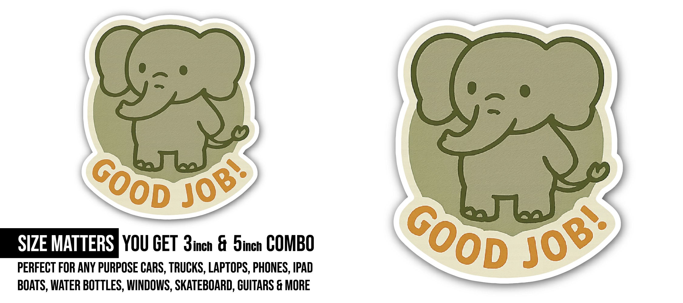 Elephant Sticker, Waterproof Vinyl Decal Sticker Indoor Or Outdoor 2 (Pieces) 3" and 5"