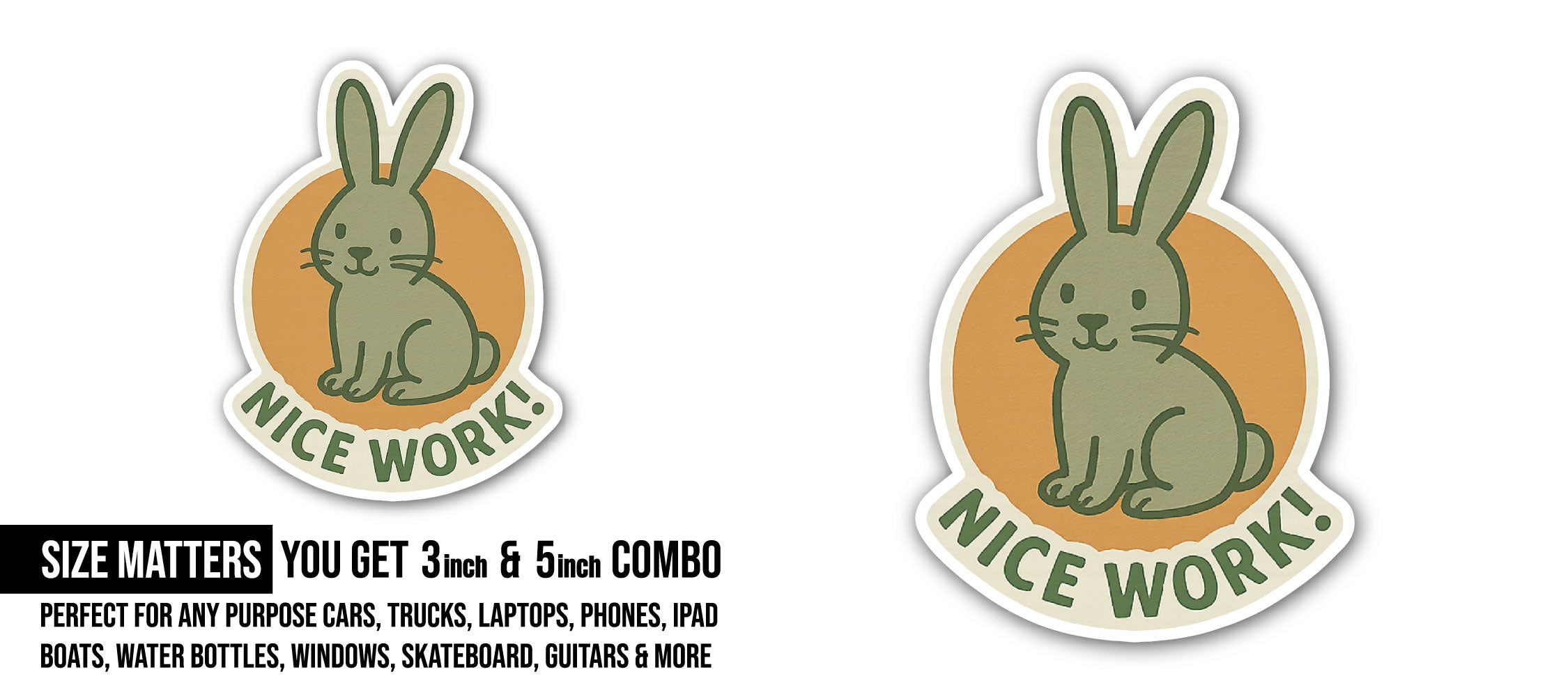 Rabbit Sticker, Waterproof Vinyl Decal Sticker Indoor Or Outdoor 2 (Pieces) 3" and 5"