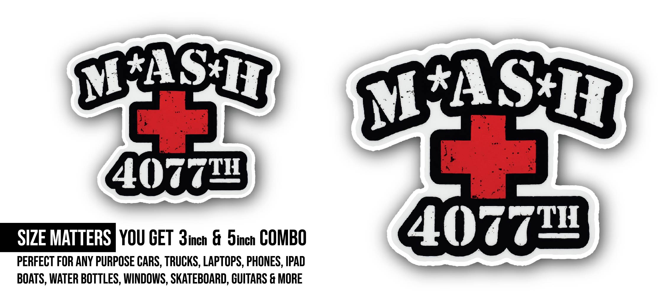 MASH 4077TH Sticker, Waterproof Vinyl Decal Sticker Indoor Or Outdoor 2 (Pieces) 3" and 5"