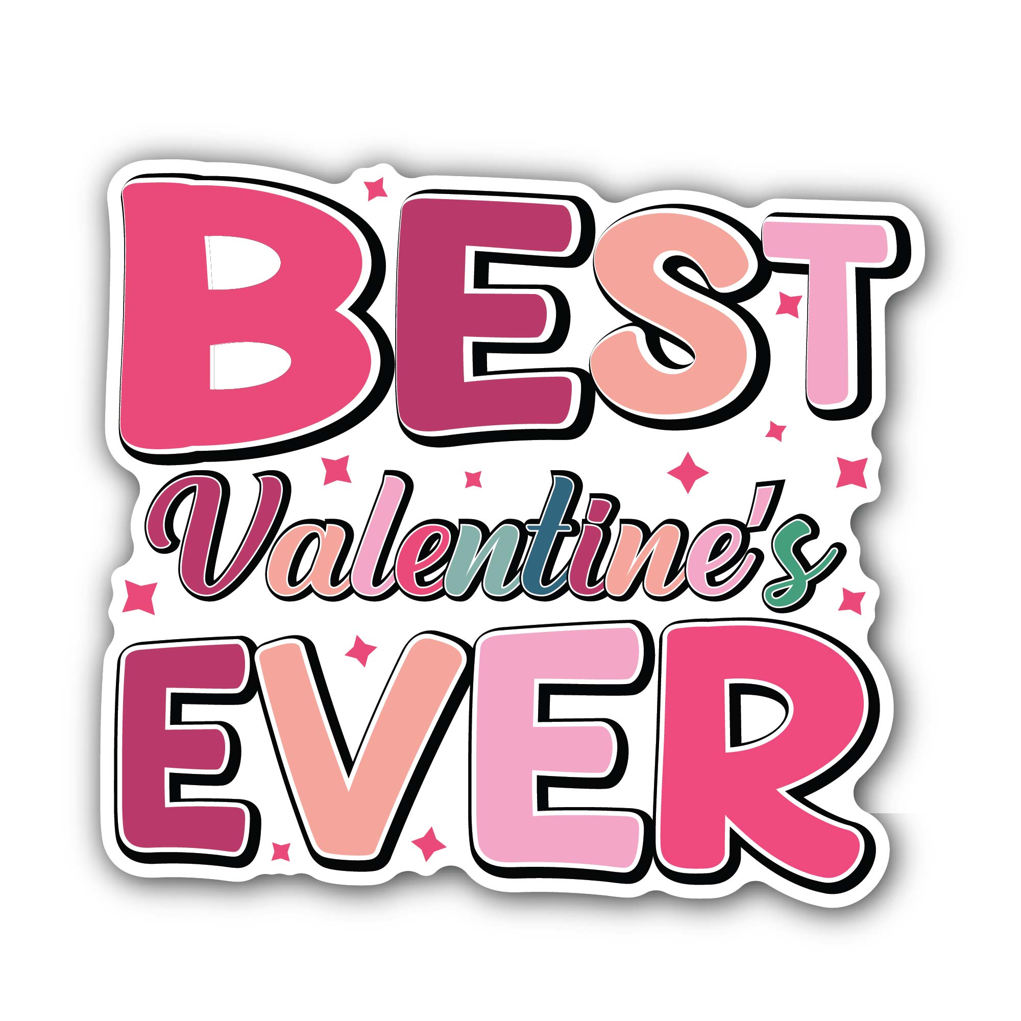 Stars & Best Valentine's Day Sticker, Waterproof Vinyl Decal Sticker Indoor Or Outdoor 2 (Pieces) 3" and 5"