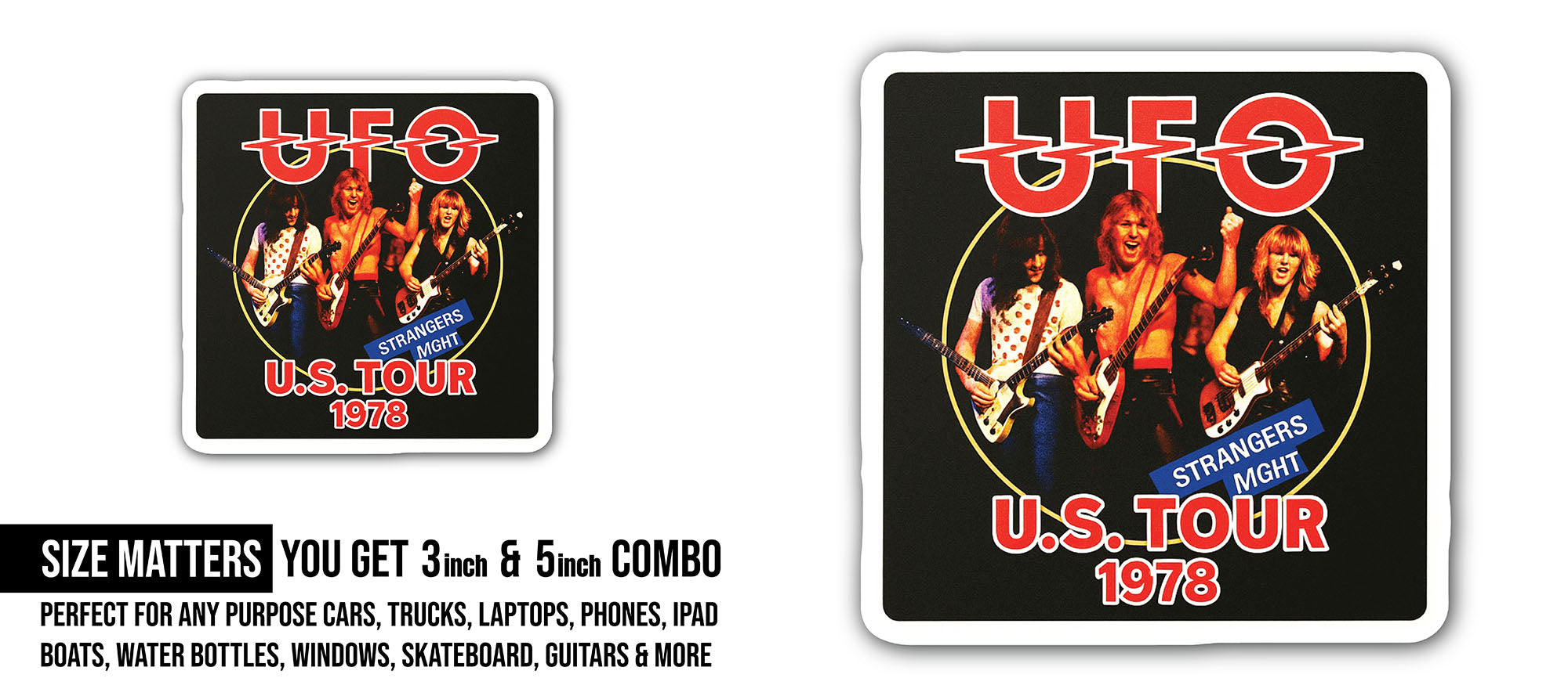 UFO Strangers in the Night U.S. Tour 1978 Sticker, Waterproof Vinyl Decal Sticker Indoor Or Outdoor 2 (Pieces) 3" and 5"
