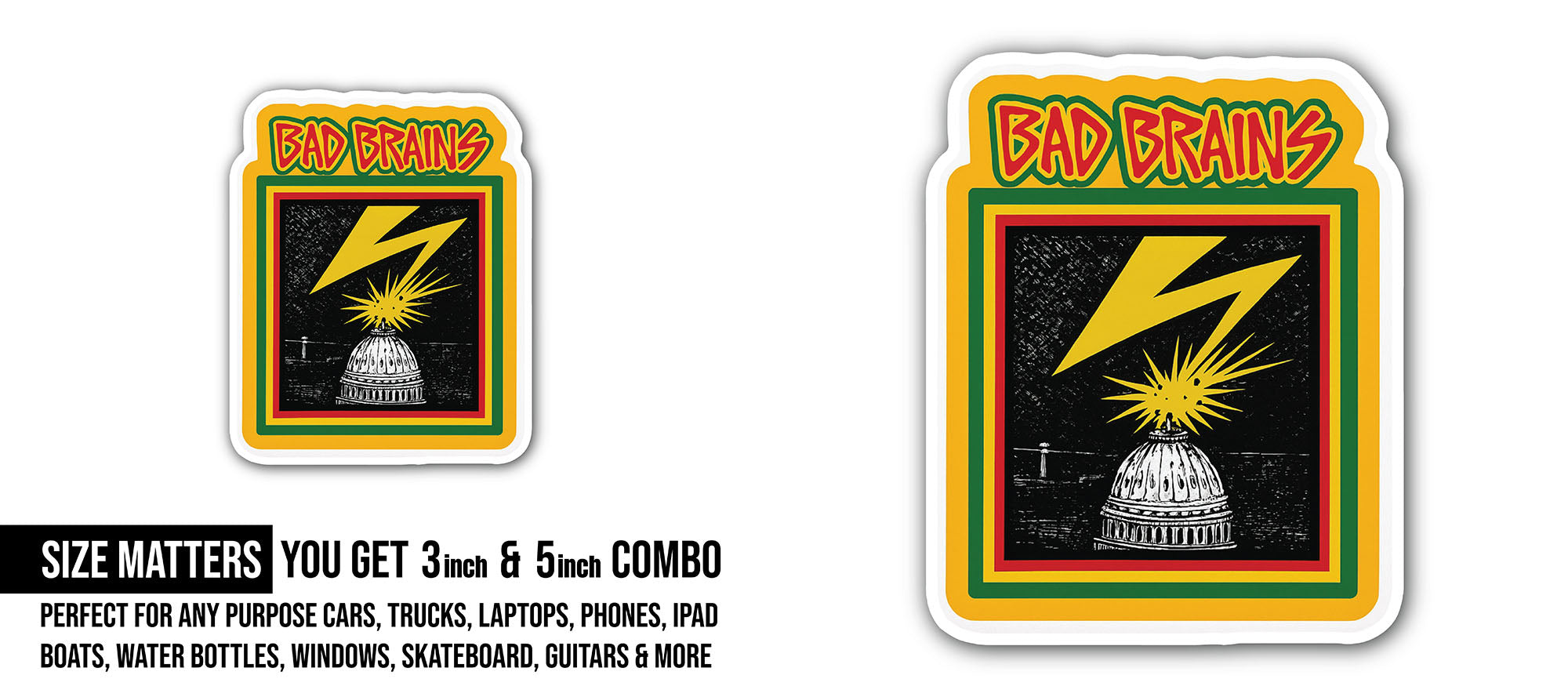 Bad Brains Sticker, Waterproof Vinyl Decal Sticker Indoor Or Outdoor 2 (Pieces) 3" and 5"