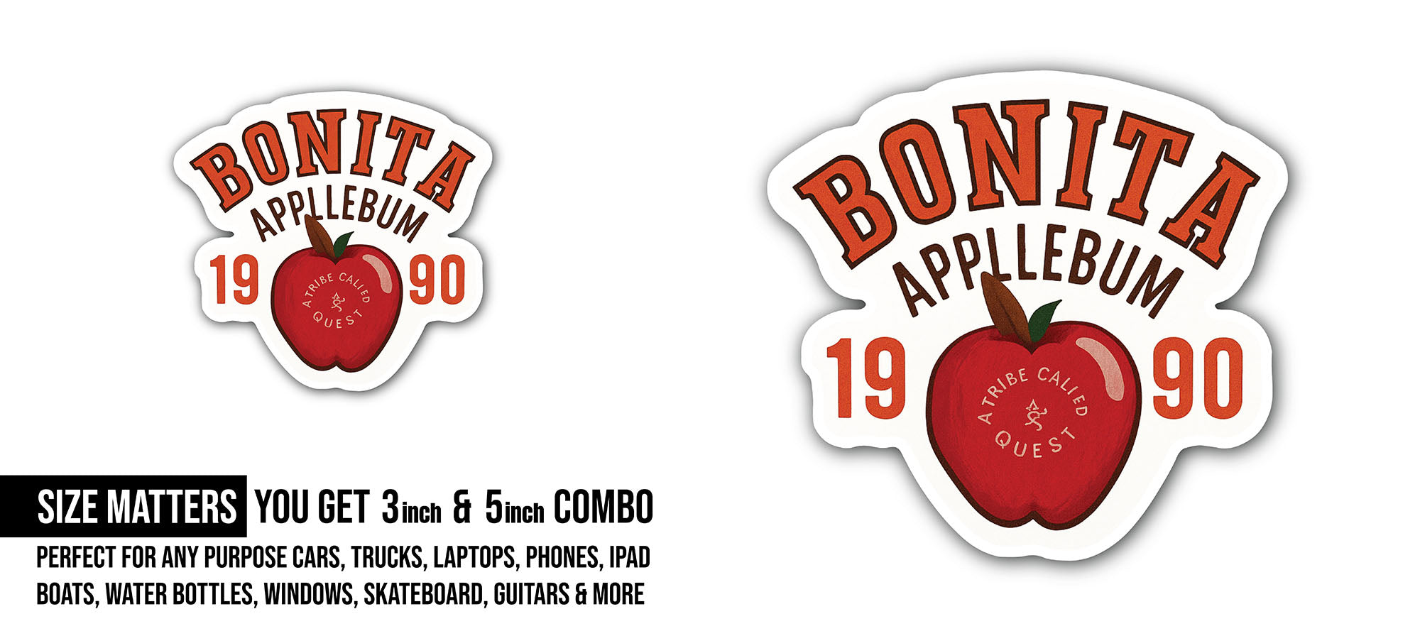 Bonita Sticker, Waterproof Vinyl Decal Sticker Indoor Or Outdoor 2 (Pieces) 3" and 5"