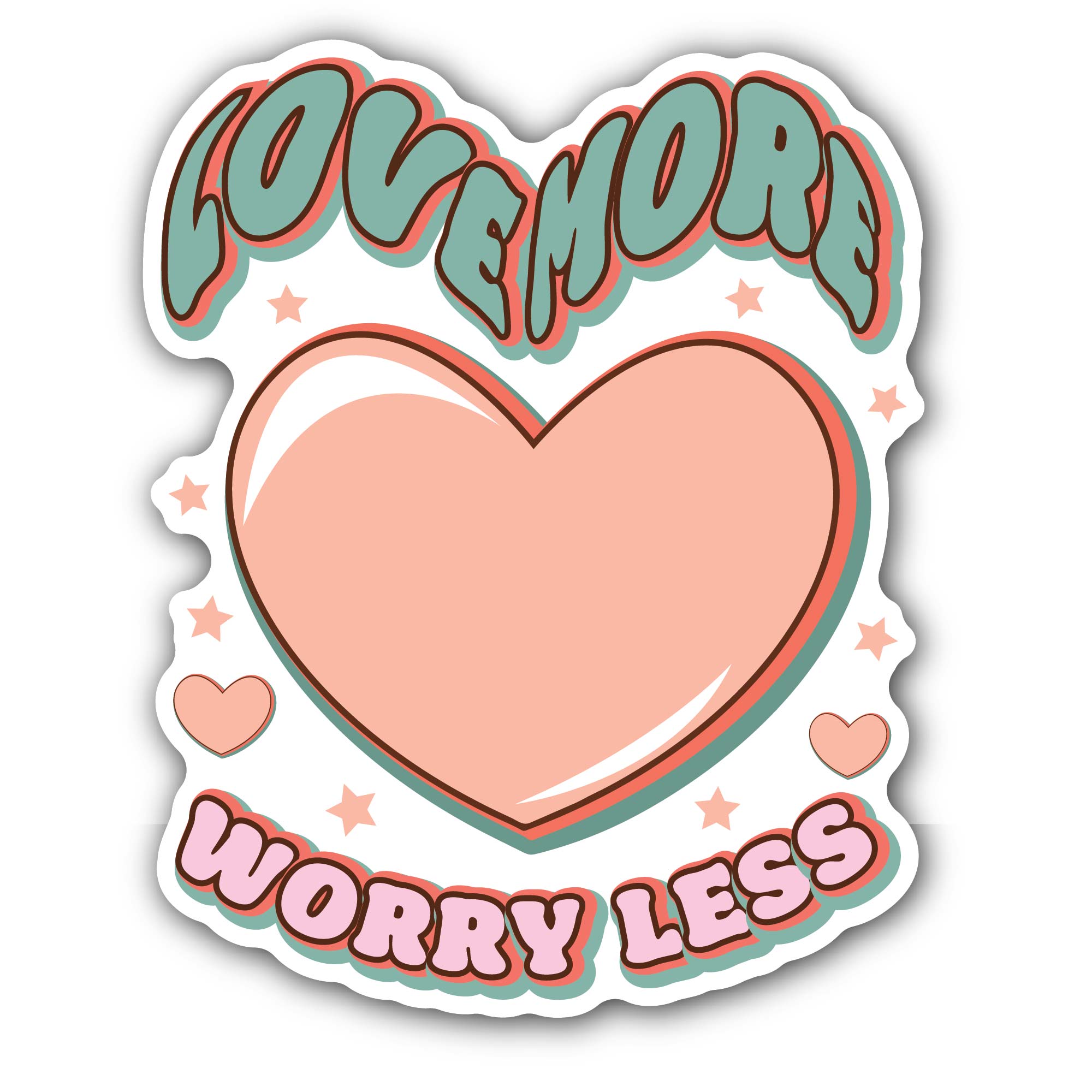 Multi Color Love More Worry Less Text Sticker, Waterproof Vinyl Decal Sticker Indoor Or Outdoor 2 (Pieces) 3" and 5"