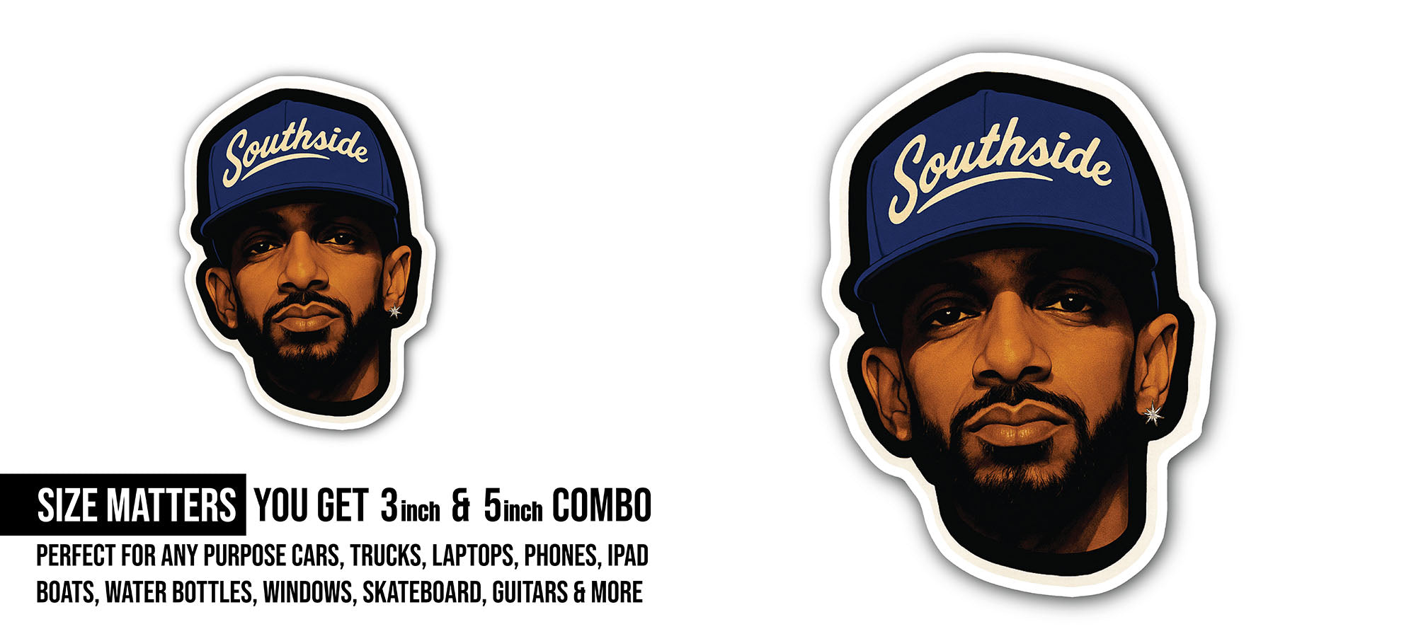 Southside Sticker, Waterproof Vinyl Decal Sticker Indoor Or Outdoor 2 (Pieces) 3" and 5"