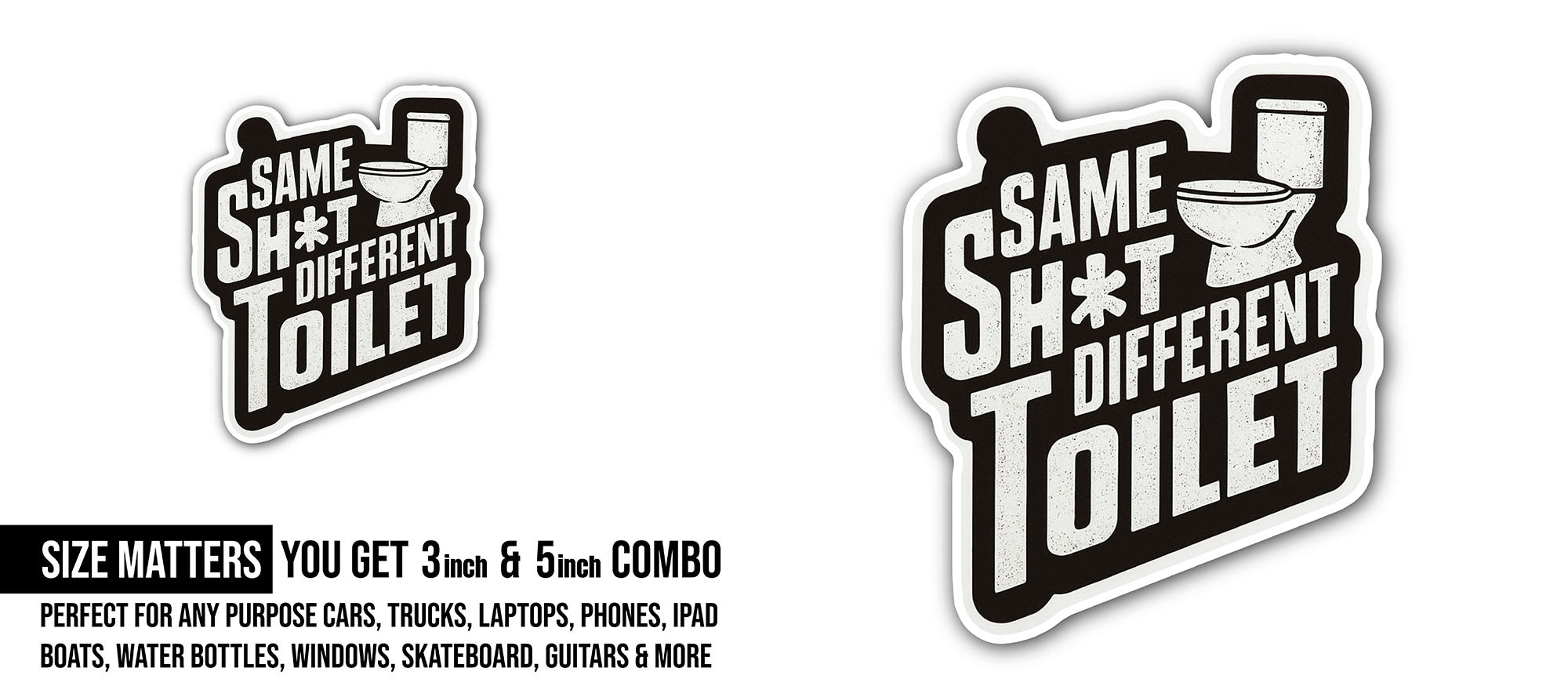Toilet Sticker, Waterproof Vinyl Decal Sticker Indoor Or Outdoor 2 (Pieces) 3" and 5"