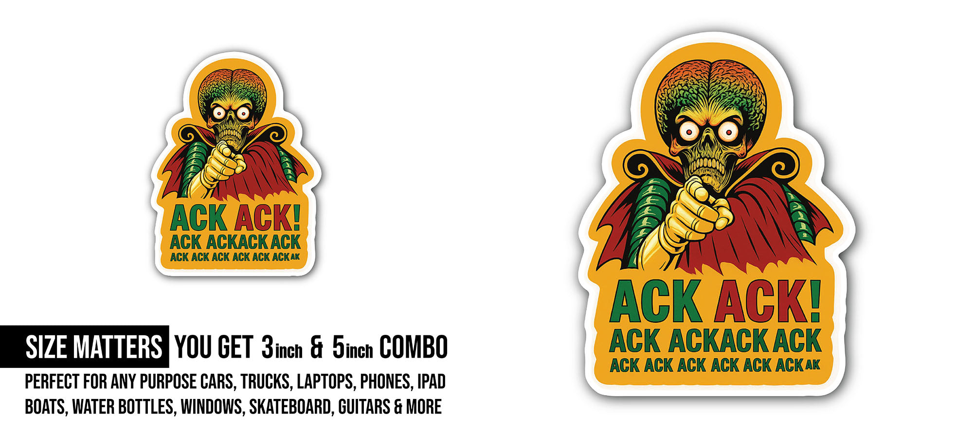 Mars Attacks! Sticker, Waterproof Vinyl Decal Sticker Indoor Or Outdoor 2 (Pieces) 3" and 5"