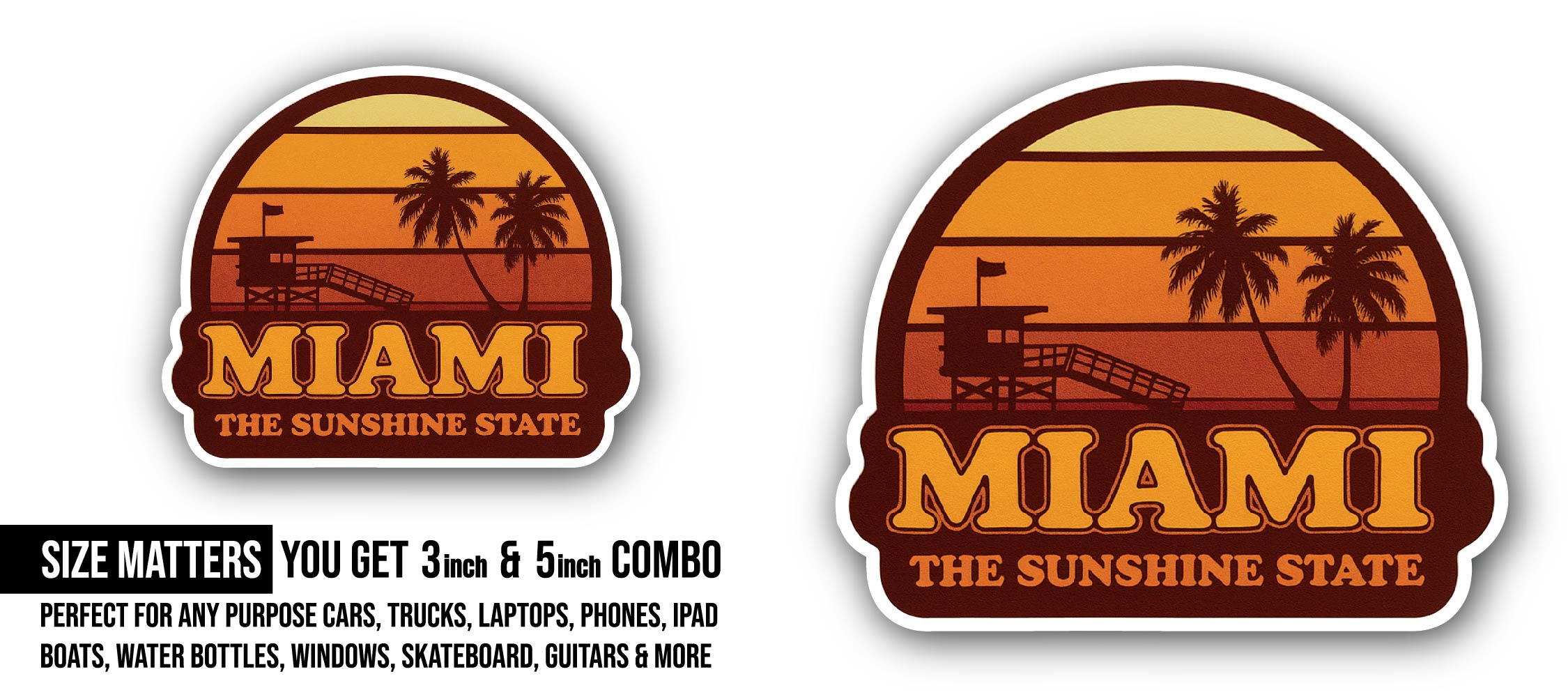 Miami Sticker, Waterproof Vinyl Decal Sticker Indoor Or Outdoor 2 (Pieces) 3" and 5"