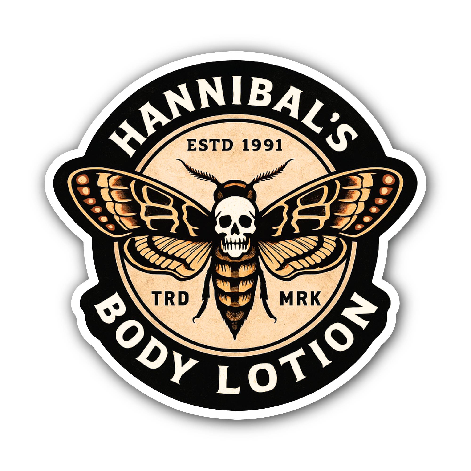 Hannibal's Body Lotion Sticker, Waterproof Vinyl Decal Sticker Indoor Or Outdoor 2 (Pieces) 3" and 5"