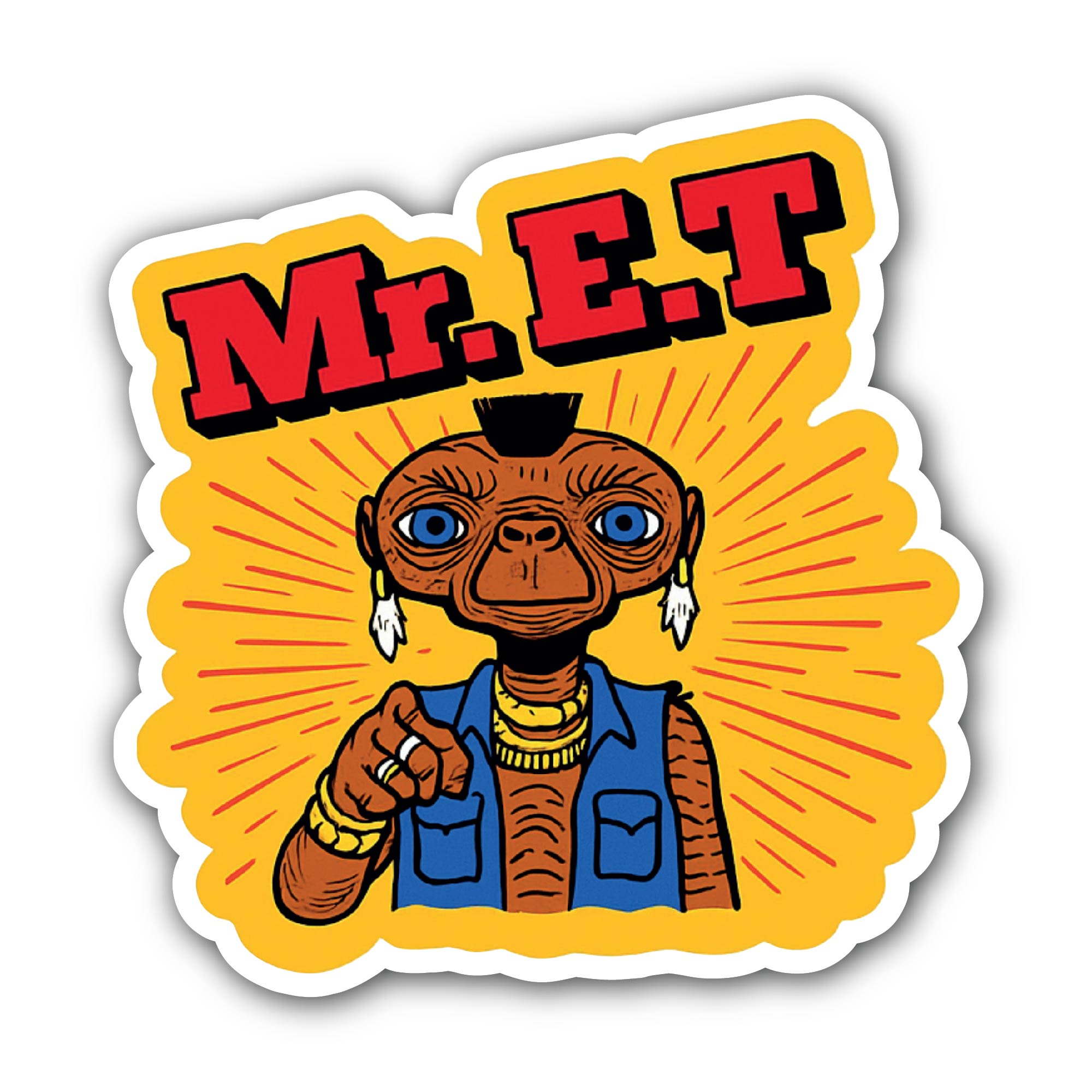 Mr. E.T Sticker, Waterproof Vinyl Decal Sticker Indoor Or Outdoor 2 (Pieces) 3" and 5"