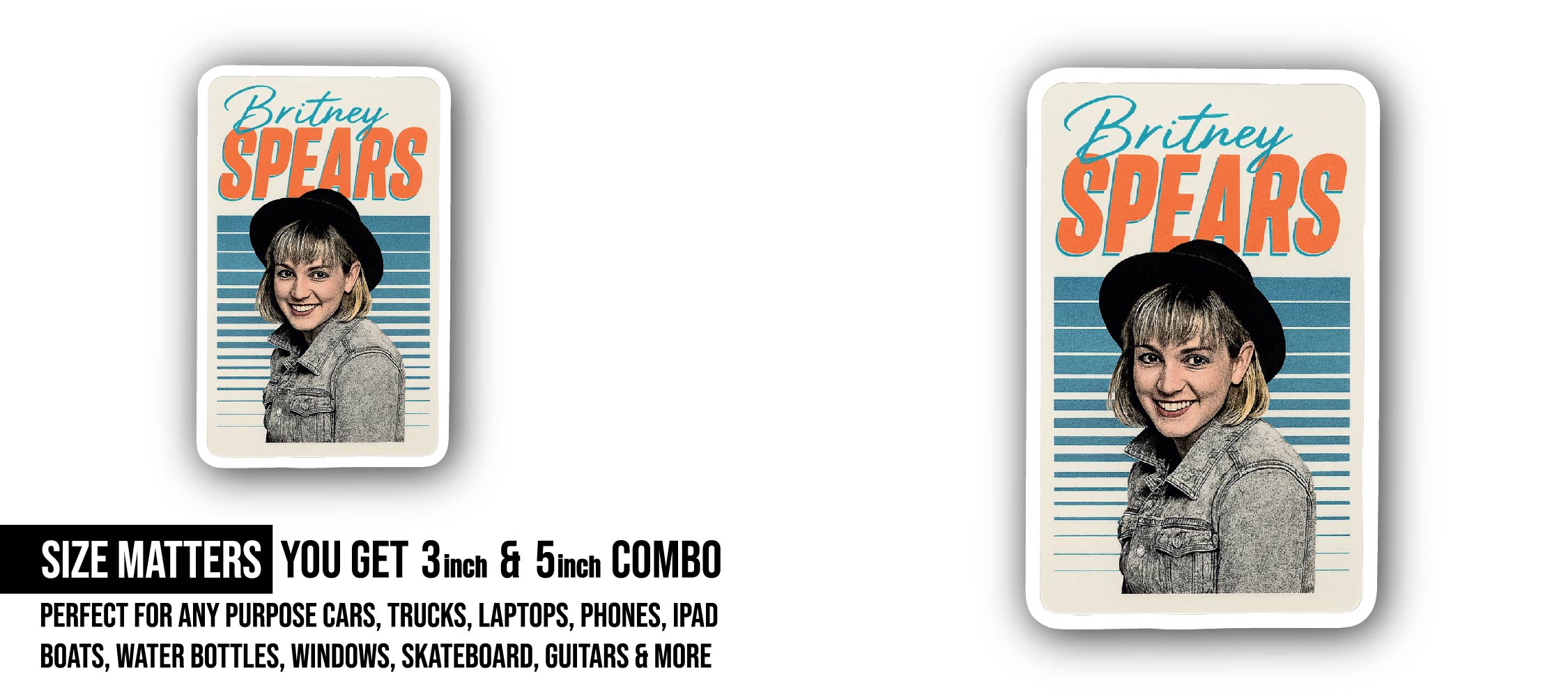 Britney Spears Sticker, Waterproof Vinyl Decal Sticker Indoor Or Outdoor 2 (Pieces) 3" and 5"