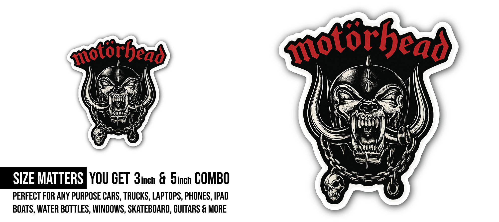 Motorhead Sticker, Waterproof Vinyl Decal Sticker Indoor Or Outdoor 2 (Pieces) 3" and 5"