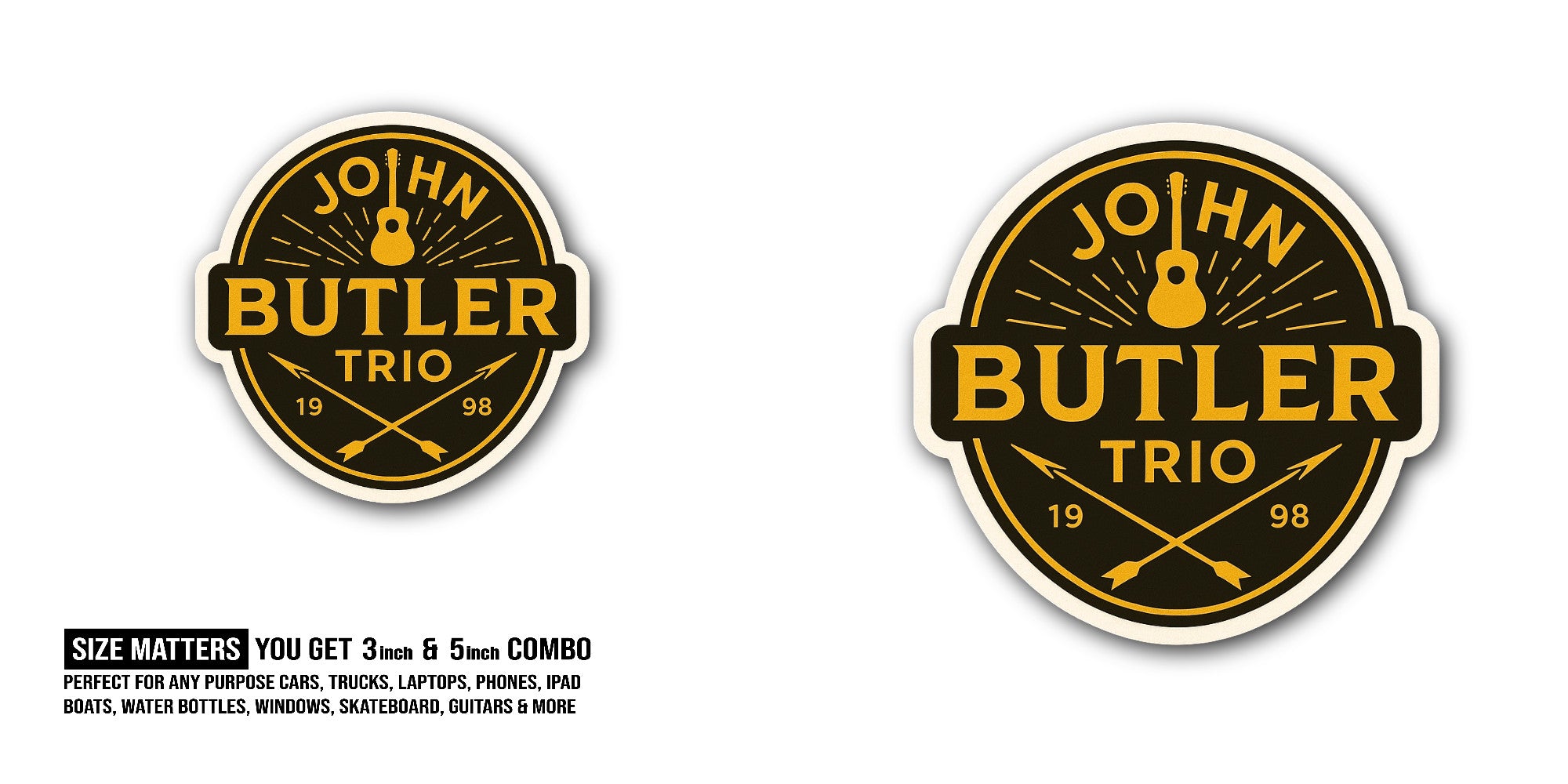 John Butler Trio Sticker, Waterproof Vinyl Decal Sticker Indoor Or Outdoor 2 (Pieces) 3" and 5"