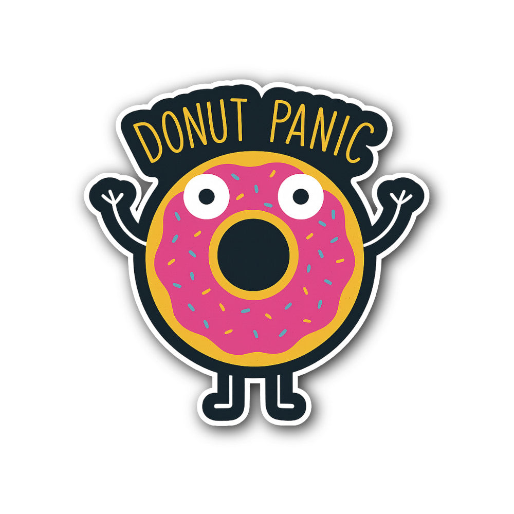 Donut Panic Sticker, Waterproof Vinyl Decal Sticker Indoor Or Outdoor 2 (Pieces) 3" and 5"