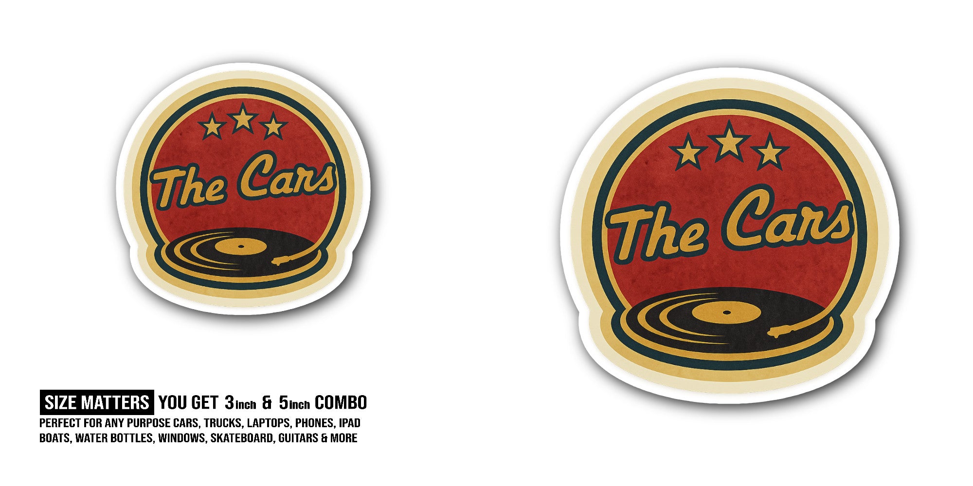 The Cars Sticker, Waterproof Vinyl Decal Sticker Indoor Or Outdoor 2 (Pieces) 3" and 5"
