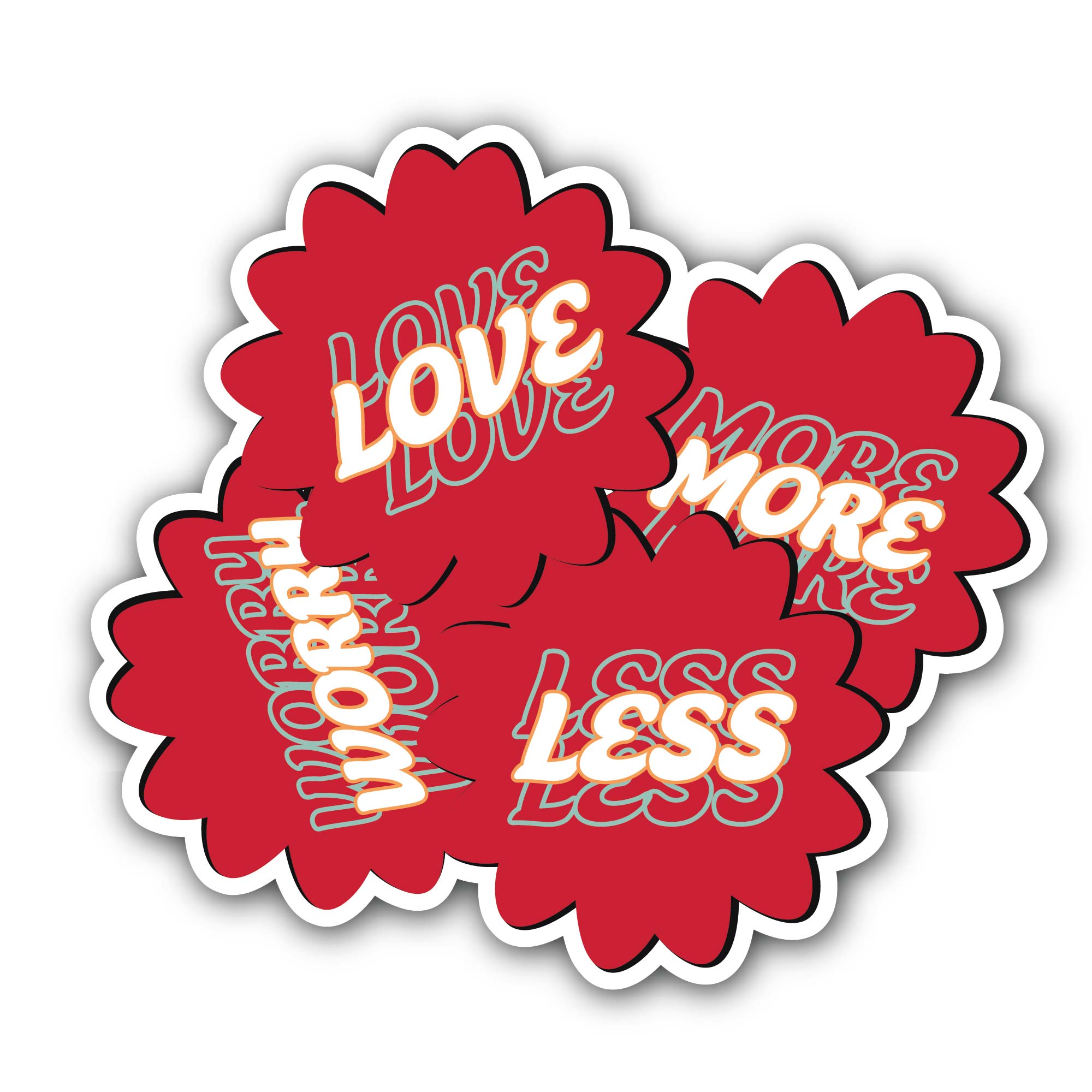 Love More Worry Less Message Sticker, Waterproof Vinyl Decal Sticker Indoor Or Outdoor 2 (Pieces) 3" and 5"
