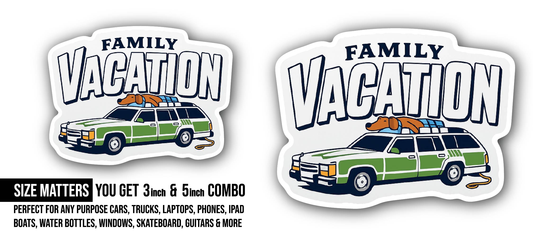 Family Vacation Sticker, Waterproof Vinyl Decal Sticker Indoor Or Outdoor 2 (Pieces) 3" and 5"
