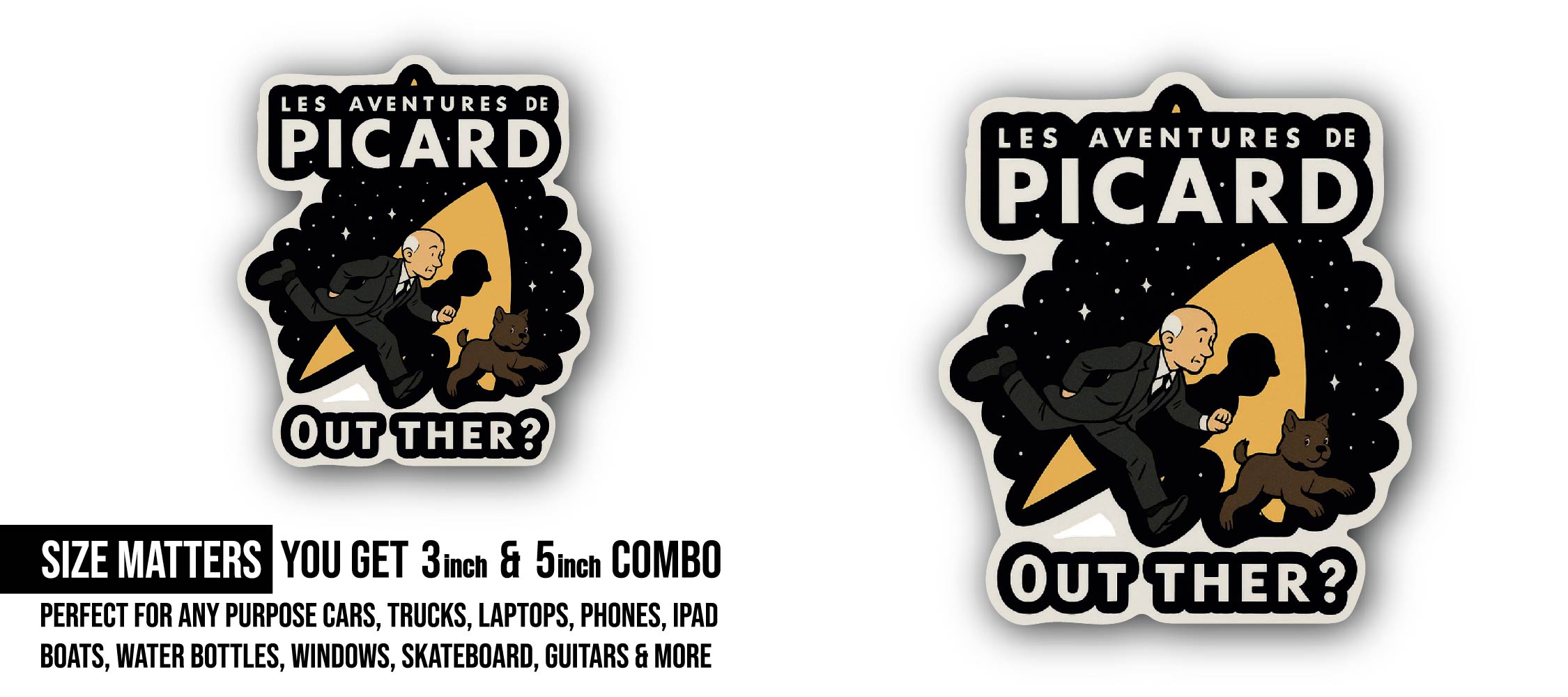 Les Aventures de Picard Sticker, Waterproof Vinyl Decal Sticker Indoor Or Outdoor 2 (Pieces) 3" and 5"