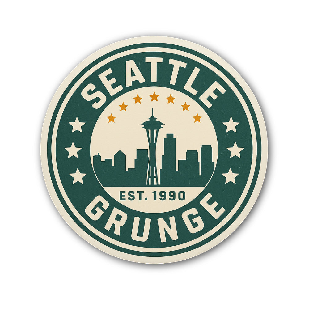 Seattle Grunge Sticker, Waterproof Vinyl Decal Sticker Indoor Or Outdoor 2 (Pieces) 3" and 5"