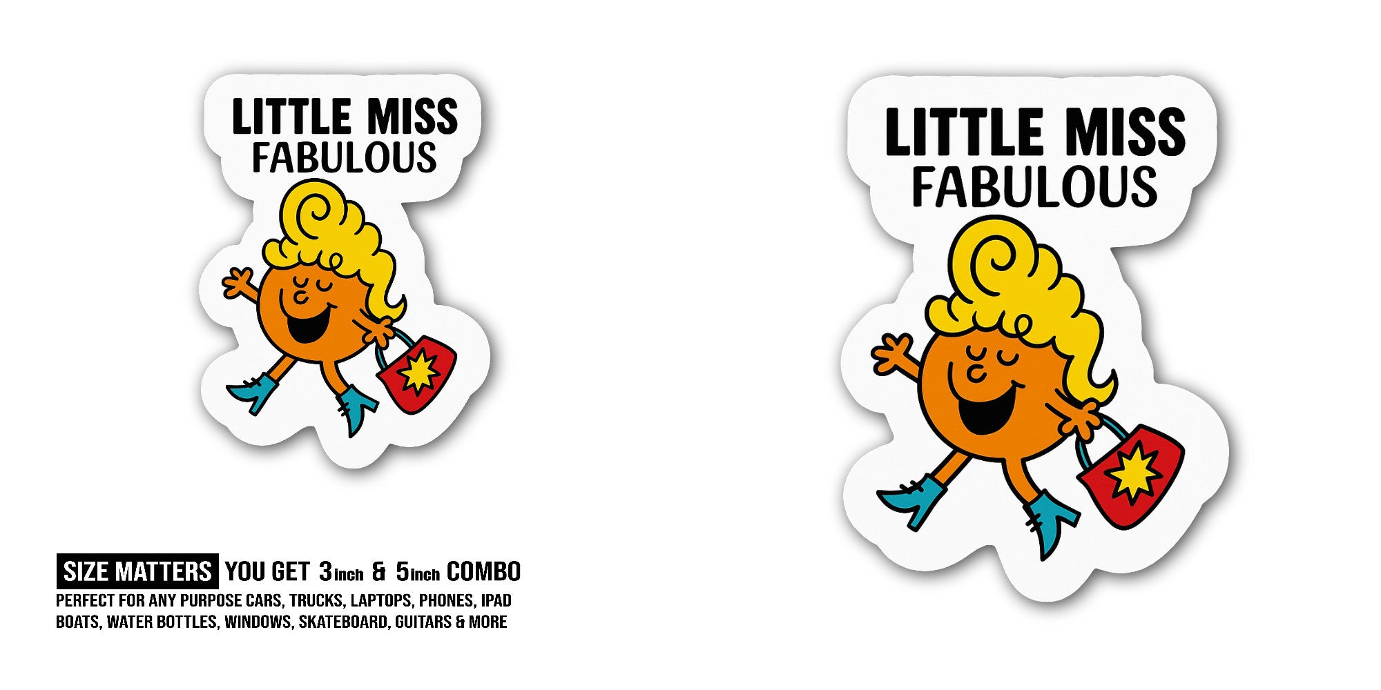Little Miss Fabulous Sticker, Waterproof Vinyl Decal Sticker Indoor Or Outdoor 2 (Pieces) 3" and 5"