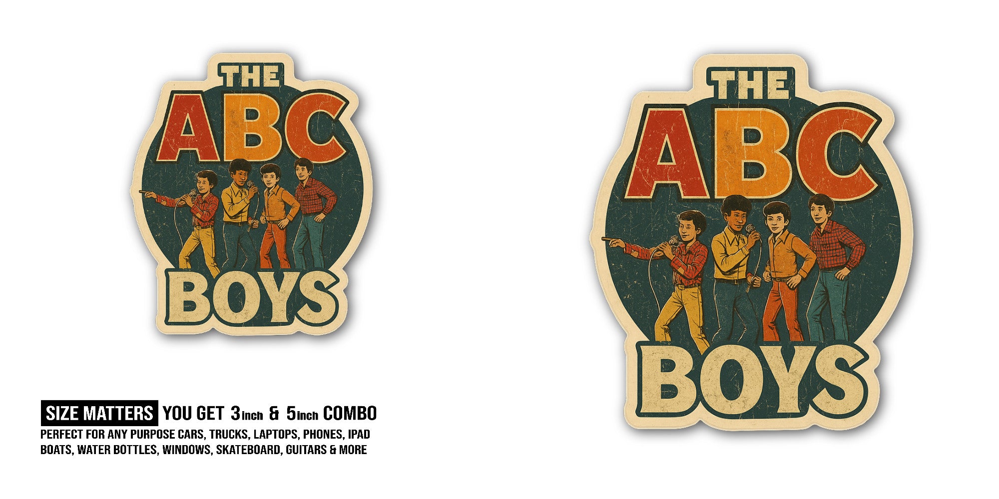 The ABC Boys Sticker, Waterproof Vinyl Decal Sticker Indoor Or Outdoor 2 (Pieces) 3" and 5"