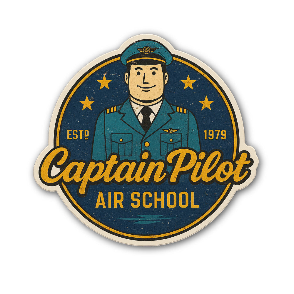 Captain Pilot AIR School Sticker, Waterproof Vinyl Decal Sticker Indoor Or Outdoor 2 (Pieces) 3" and 5"