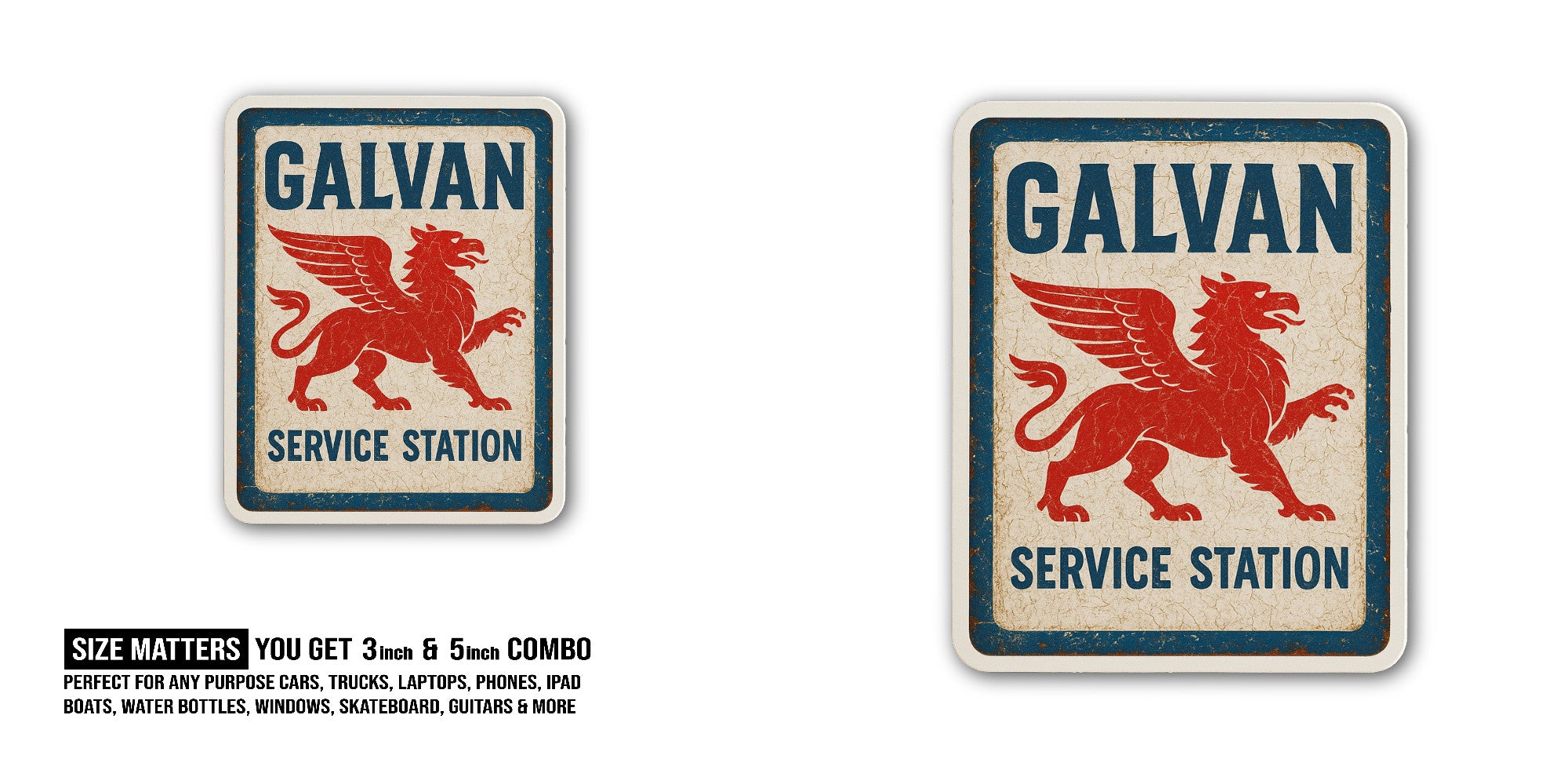 Galvan Service Station Sign Sticker, Waterproof Vinyl Decal Sticker Indoor Or Outdoor 2 (Pieces) 3" and 5"