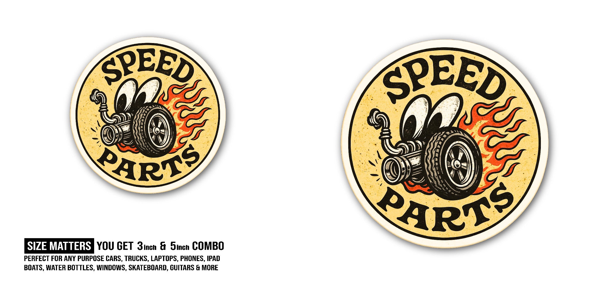 Speed Parts Sticker, Waterproof Vinyl Decal Sticker Indoor Or Outdoor 2 (Pieces) 3" and 5"
