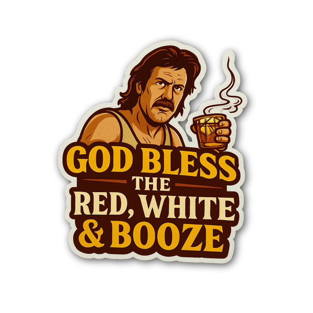 God Bless The Red, White & Booze Sticker, Waterproof Vinyl Decal Sticker Indoor Or Outdoor 2 (Pieces) 3" and 5"